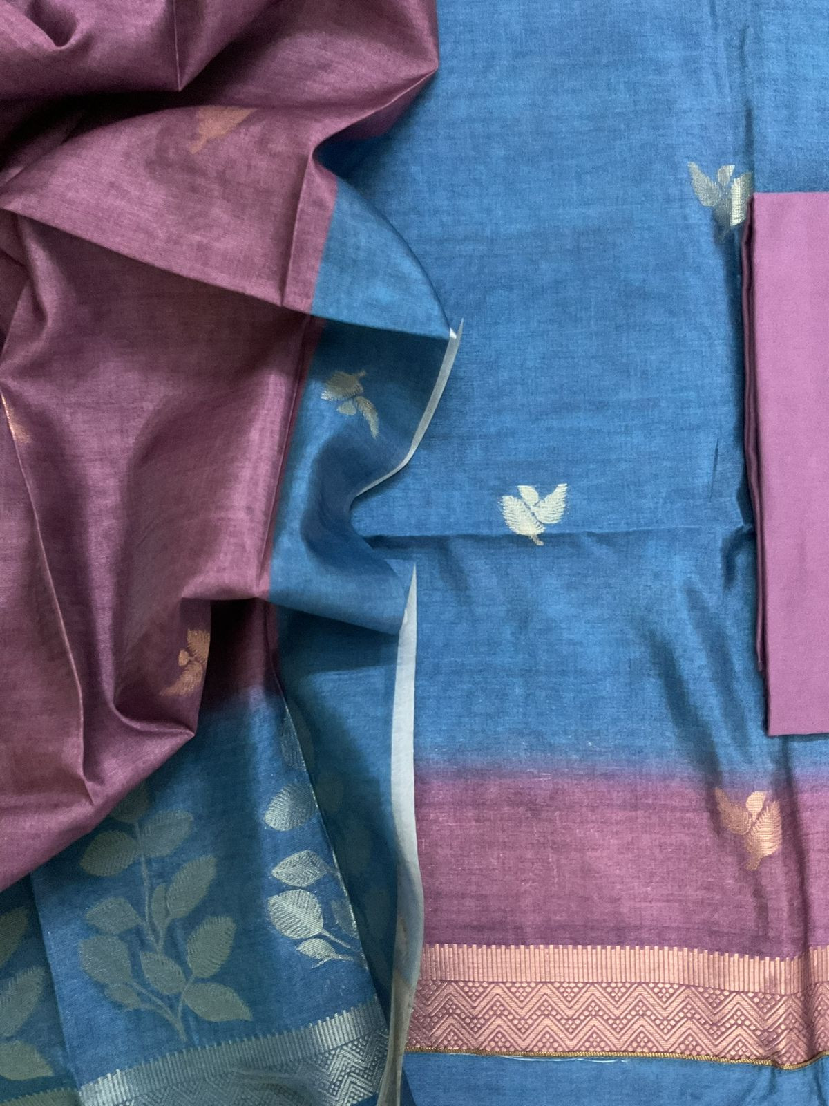 Soft Semi Tussar Silk Jamdani Weaved Suit - Blue