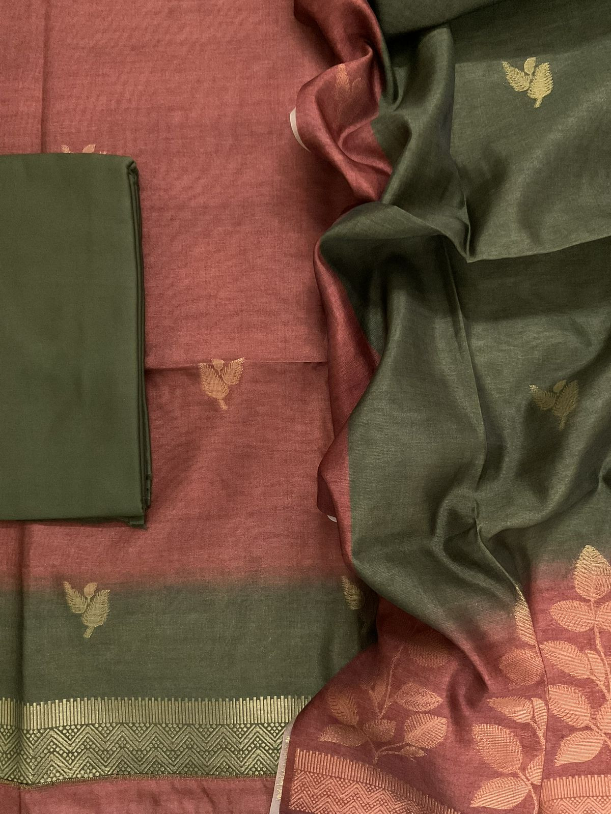 Soft Semi Tussar Silk Jamdani Weaved Suit - Brown