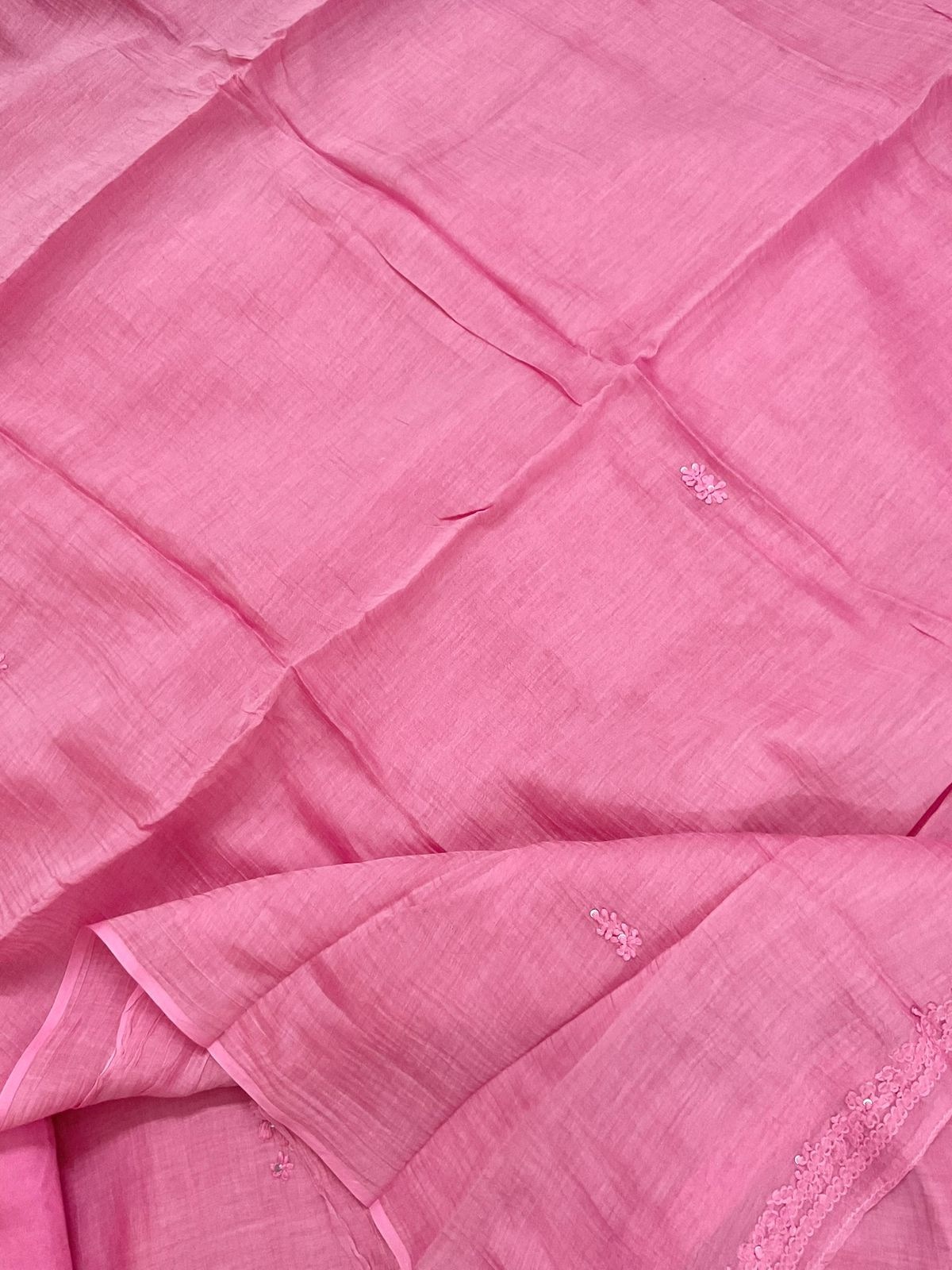 Pure Mul Chanderi Embroidered Suit - Pink