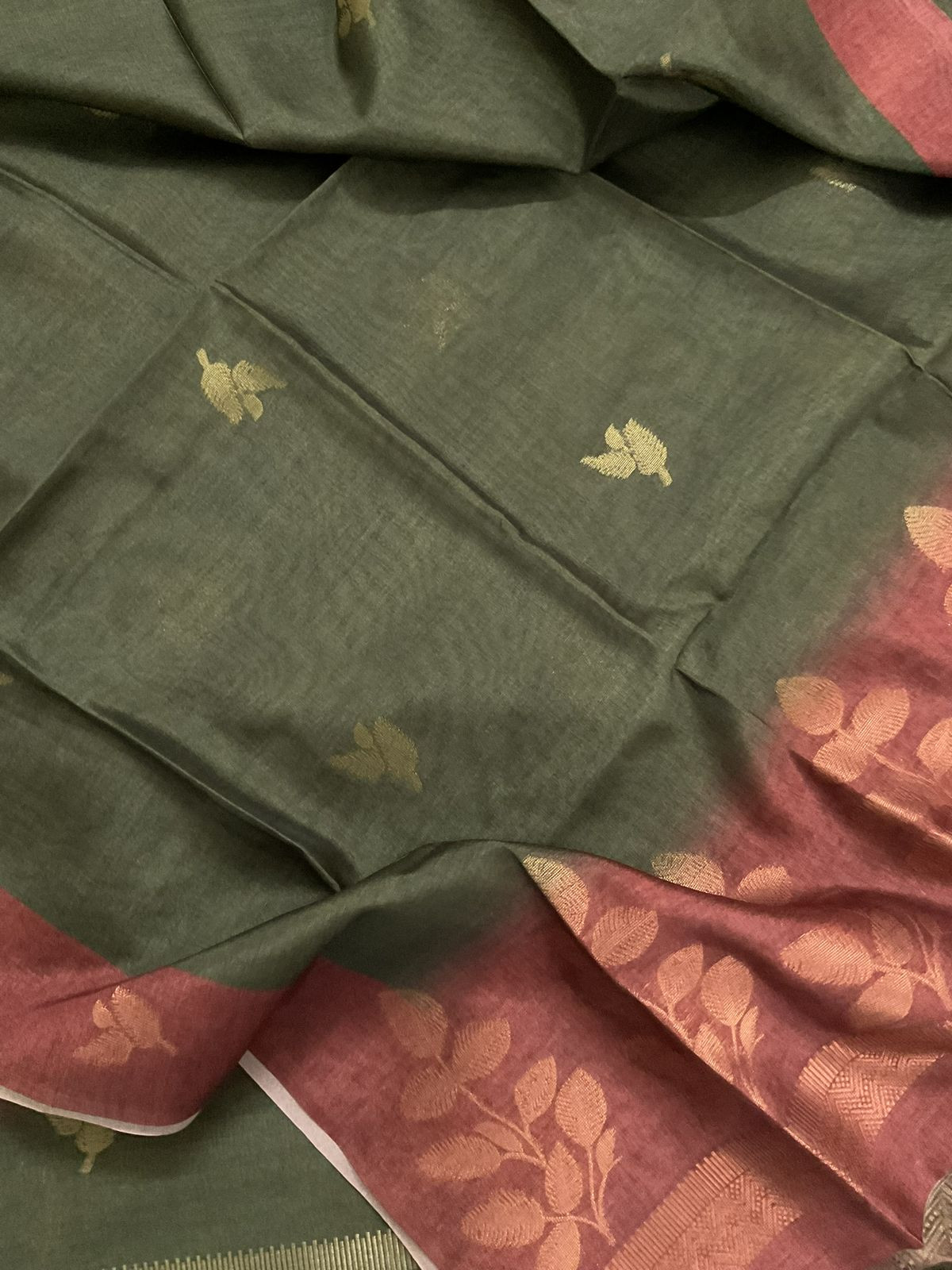 Soft Semi Tussar Silk Jamdani Weaved Suit - Brown