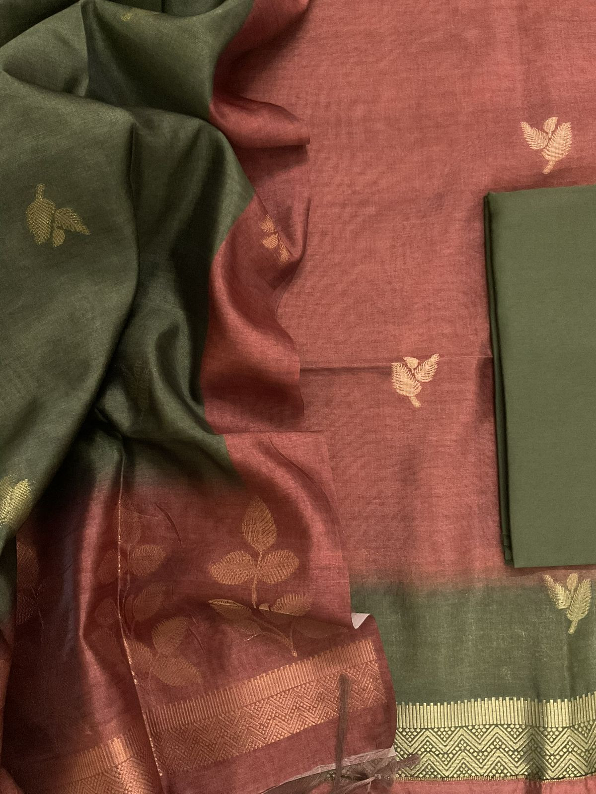 Soft Semi Tussar Silk Jamdani Weaved Suit - Brown