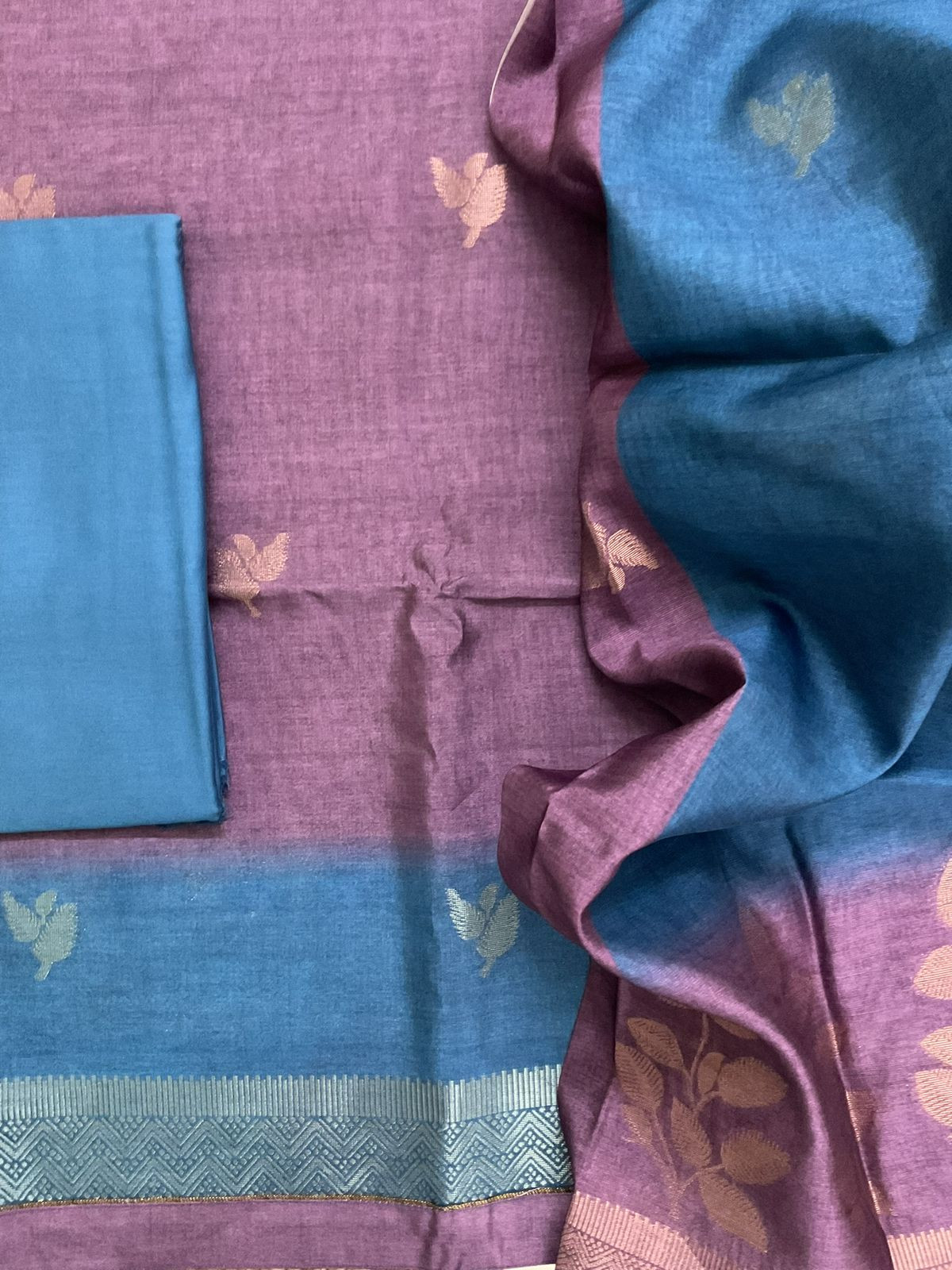 Soft Semi Tussar Silk Jamdani Weaved Suit - Purple