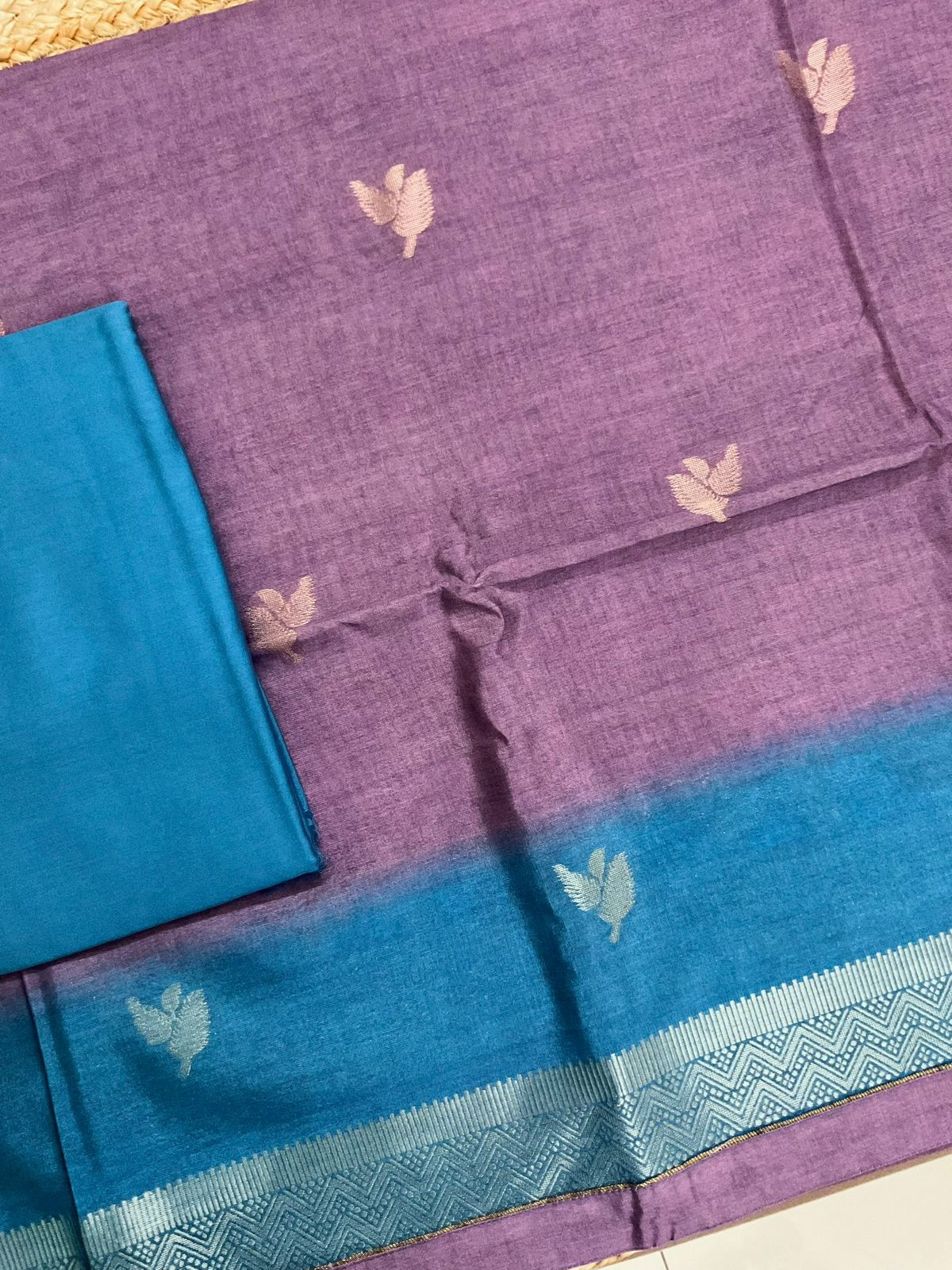 Soft Semi Tussar Silk Jamdani Weaved Suit - Purple