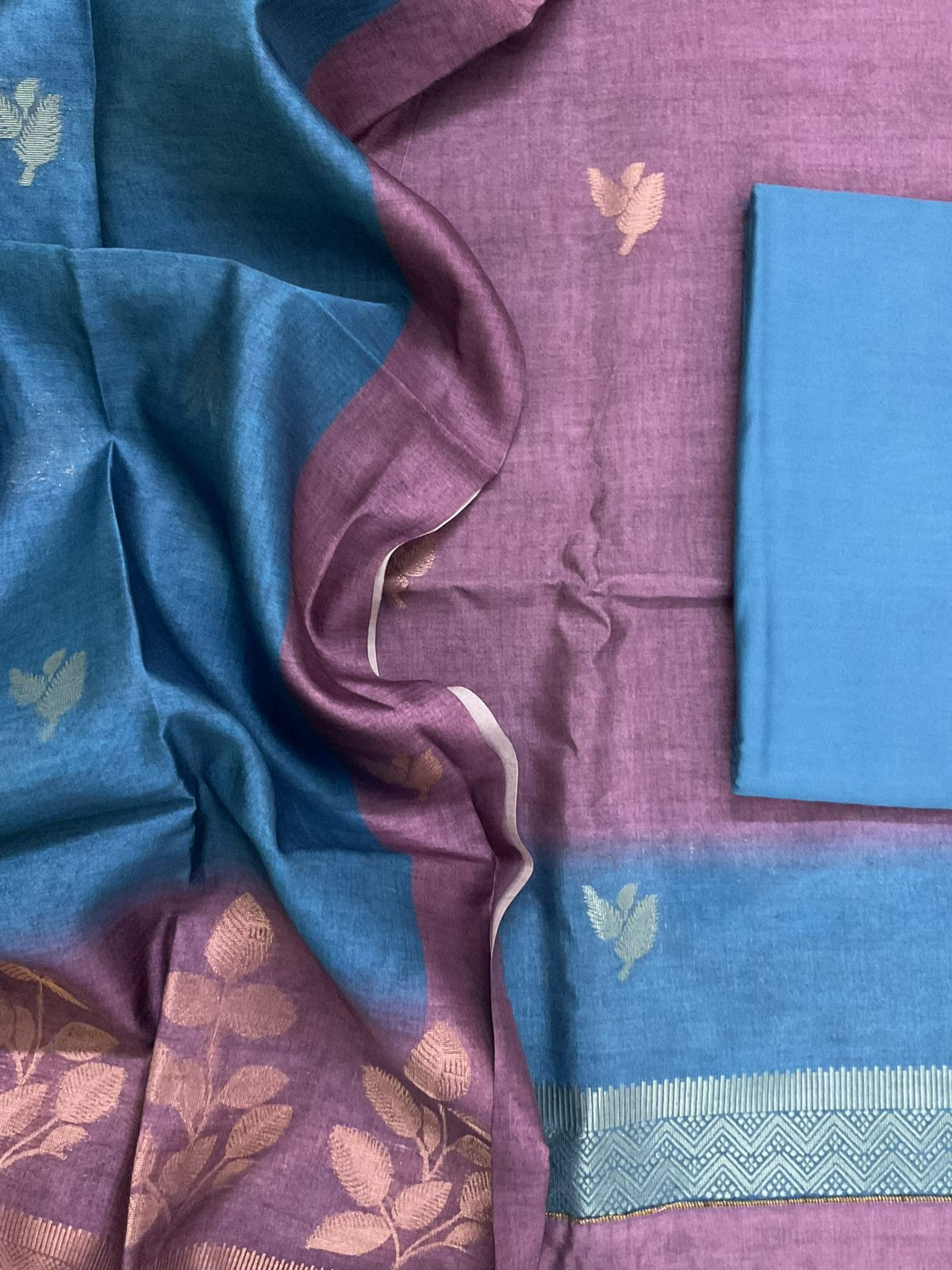 Soft Semi Tussar Silk Jamdani Weaved Suit - Purple