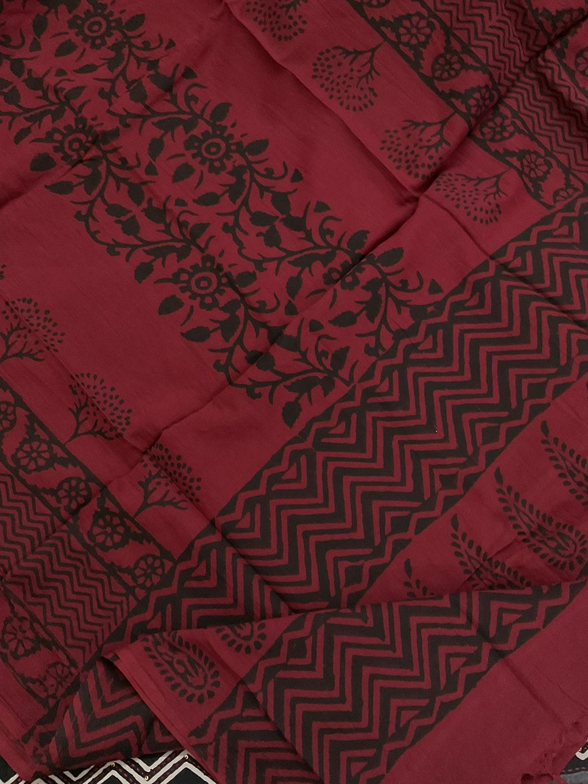 Pure Cotton Printed Embroidered Suit - Black