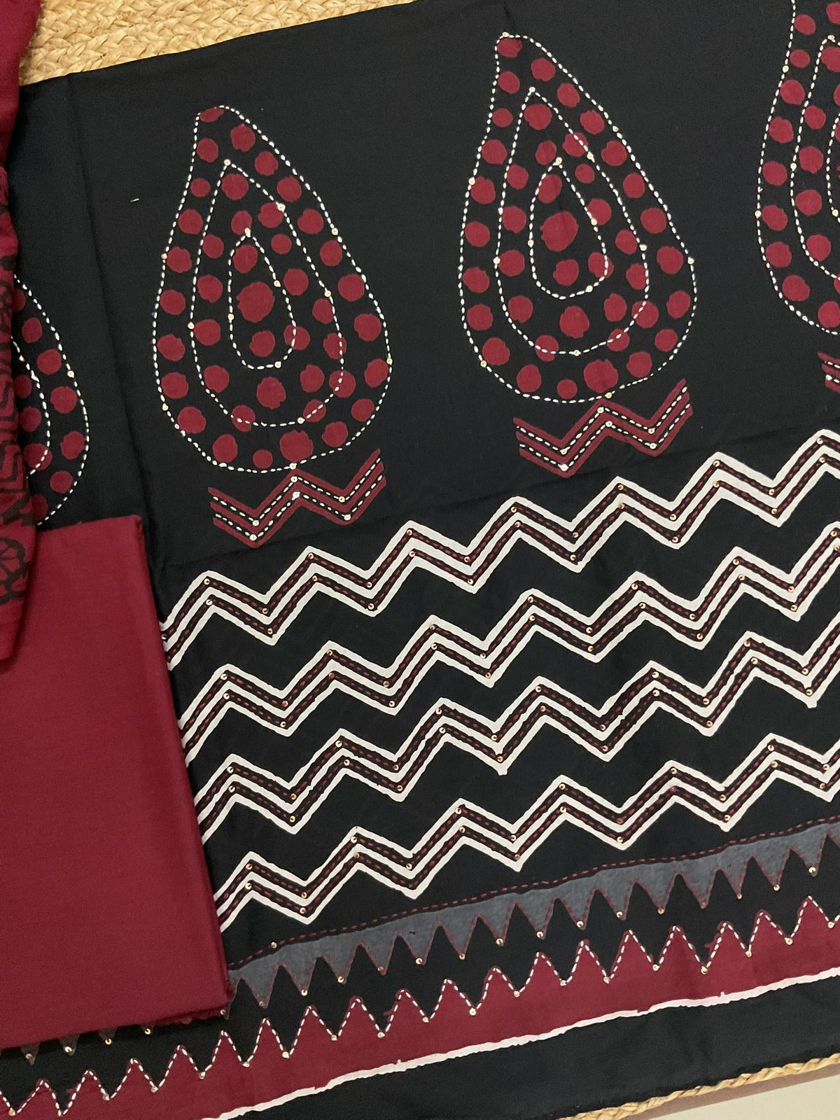 Pure Cotton Printed Embroidered Suit - Black