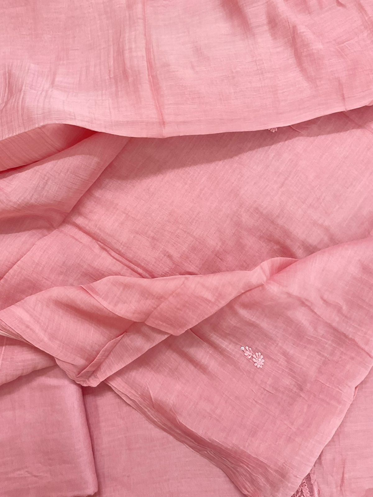 Pure Mul Chanderi Embroidered Suit - Pink