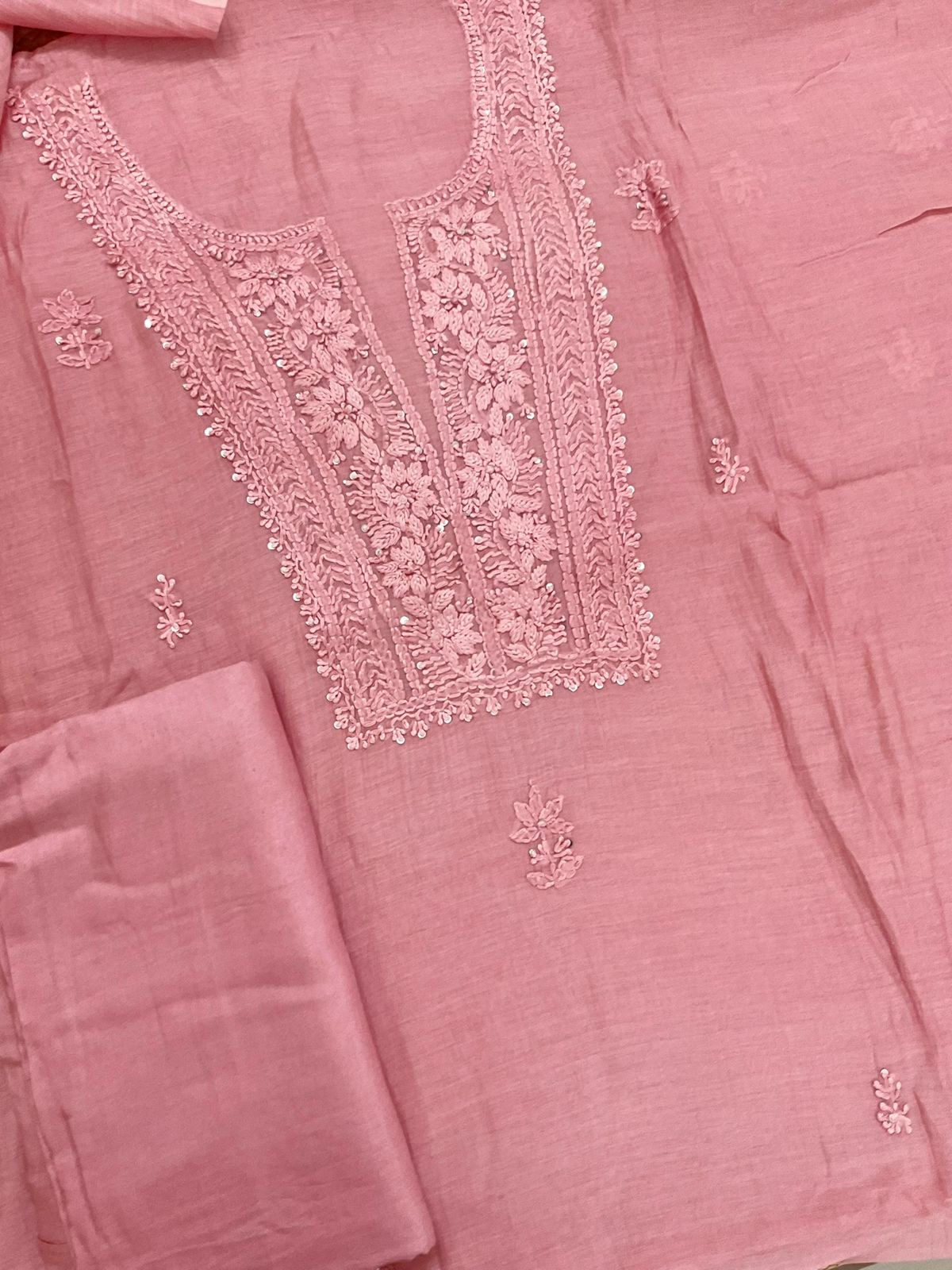 Pure Mul Chanderi Embroidered Suit - Pink