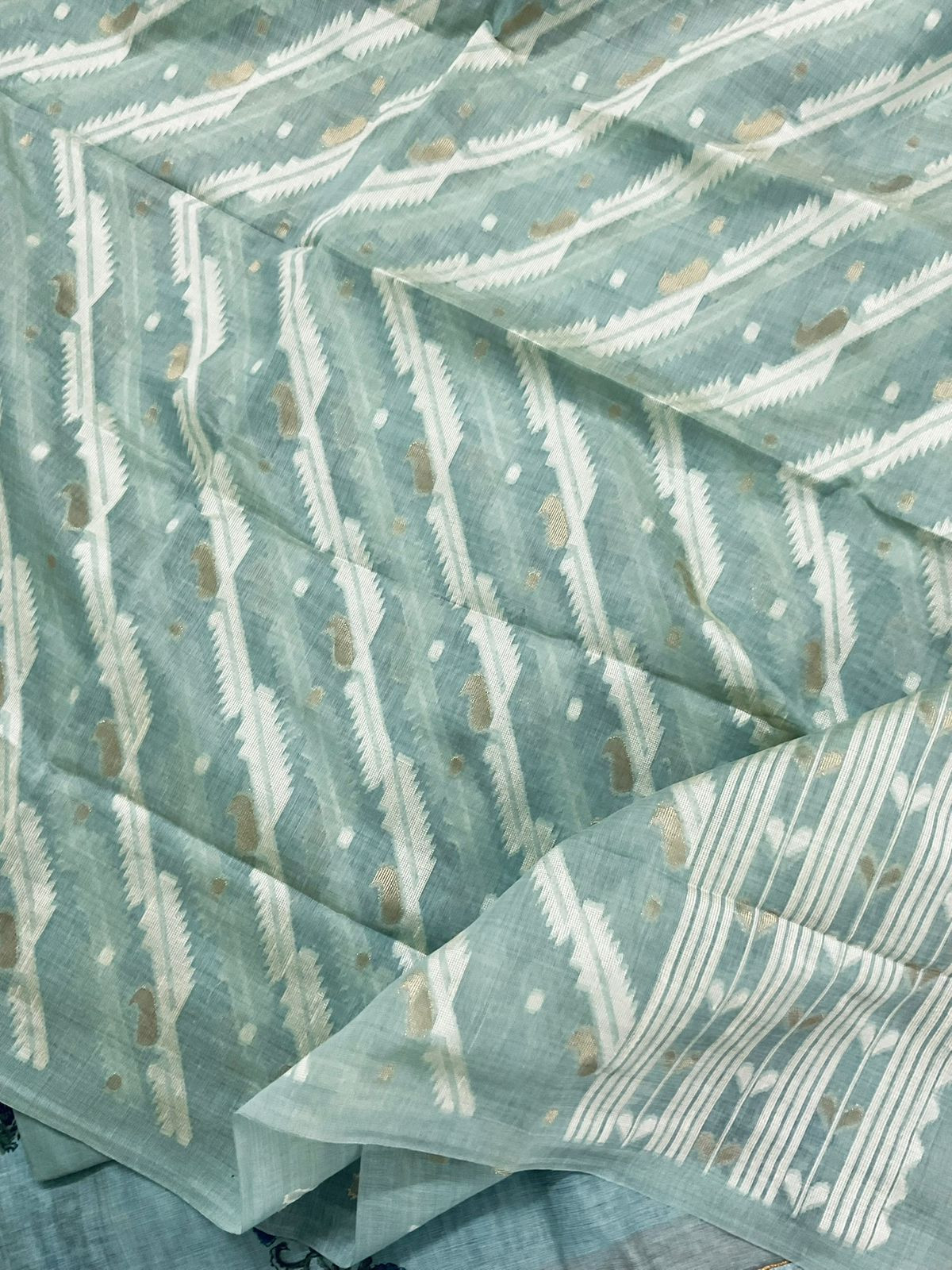 Soft Slub Chanderi Printed Jamdani Weaved Suit - Blue