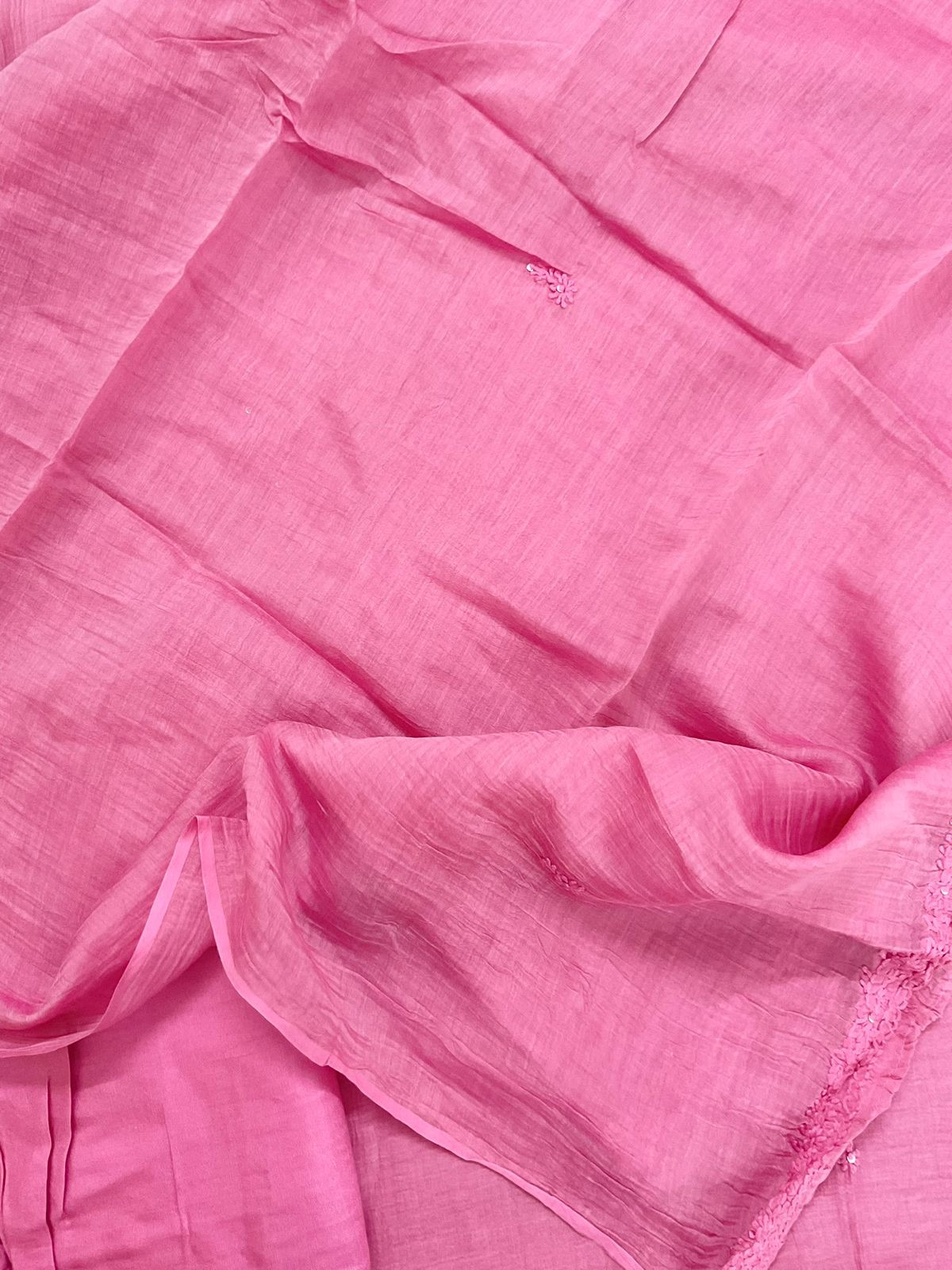 Pure Mul Chanderi Embroidered Suit - Pink