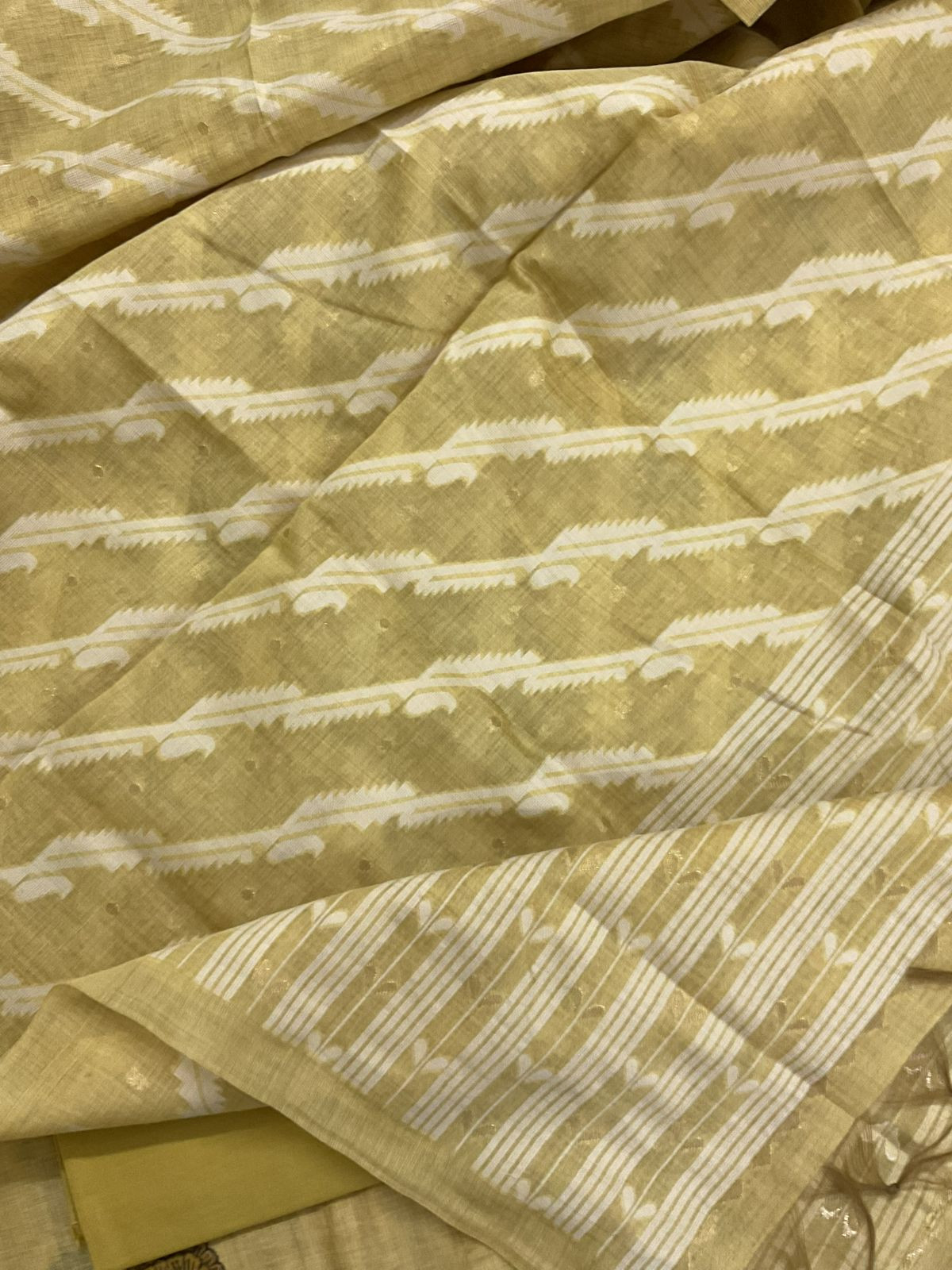 Soft Slub Chanderi Printed Jamdani Weaved Suit - Yellow