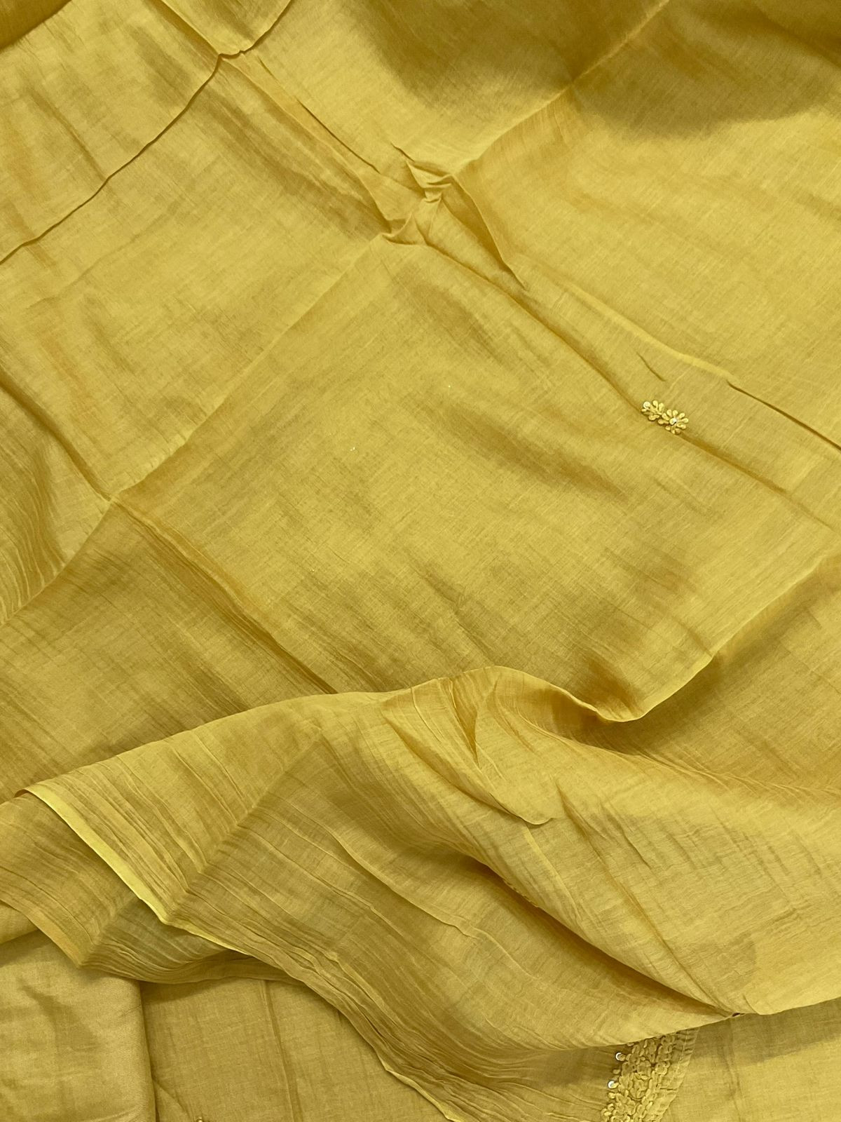 Pure Mul Chanderi Embroidered Suit - Yellow