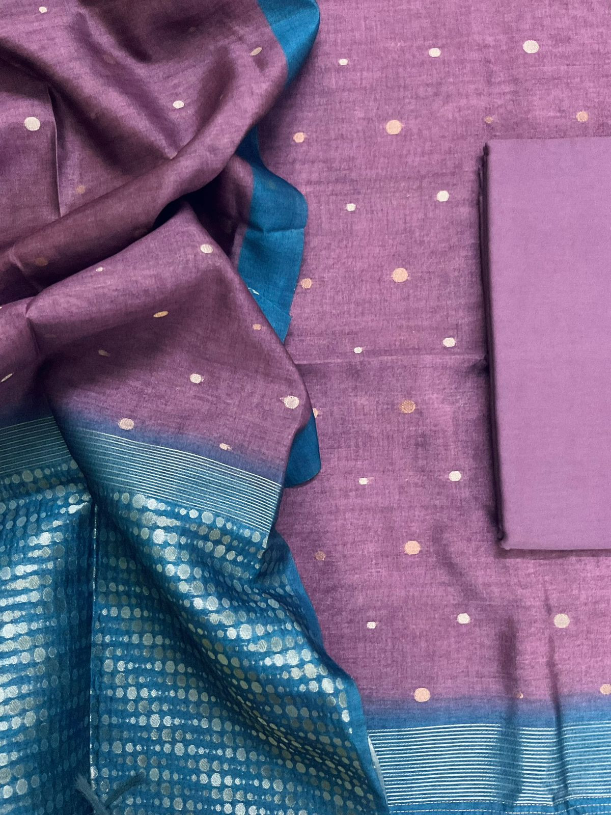 Soft Semi Tussar Silk Jamdani Weaved Suit - Purple