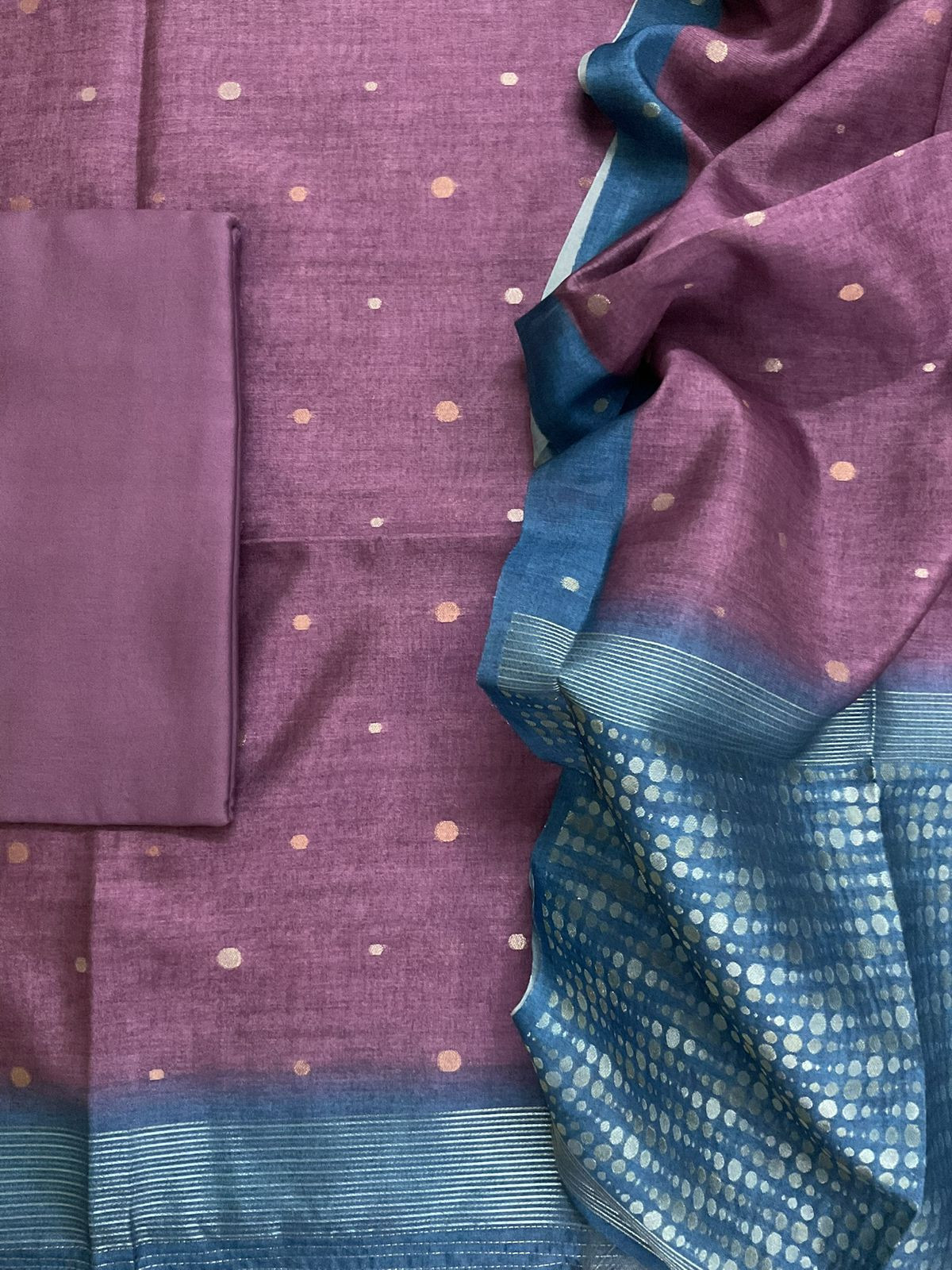 Soft Semi Tussar Silk Jamdani Weaved Suit - Purple