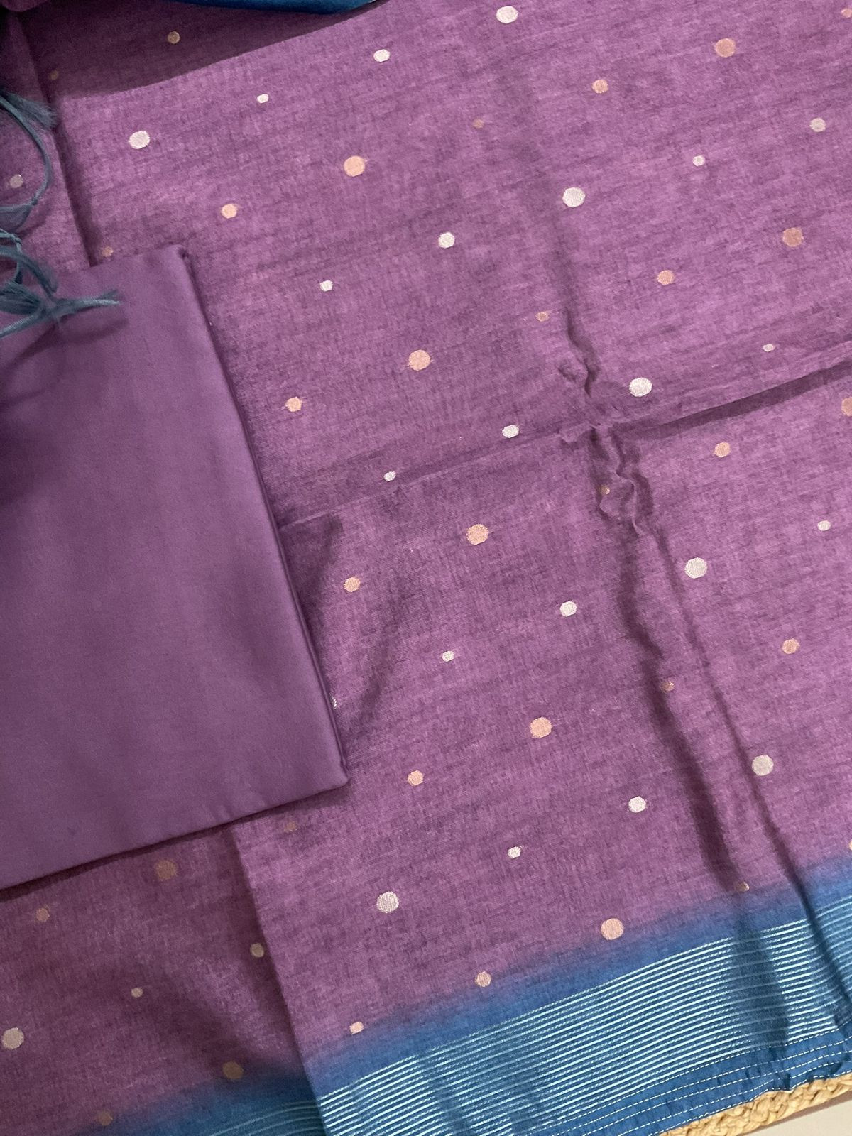 Soft Semi Tussar Silk Jamdani Weaved Suit - Purple