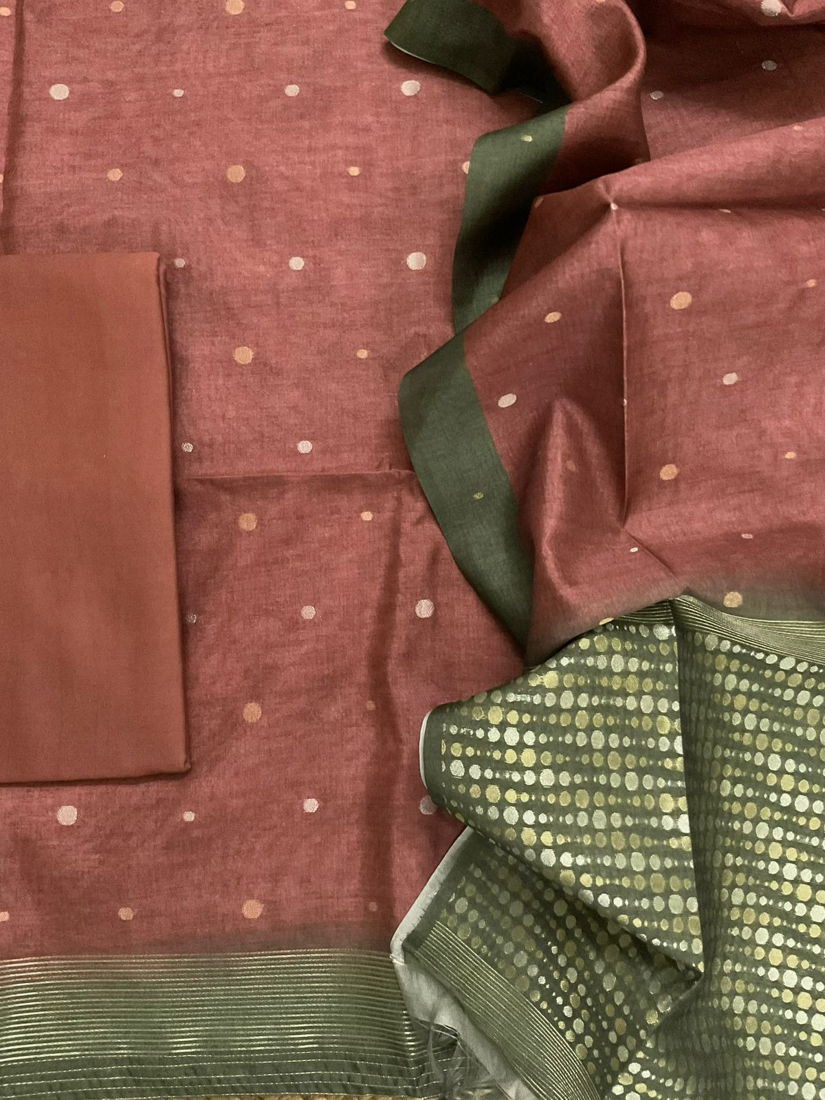 Soft Semi Tussar Silk Jamdani Weaved Suit - Brown