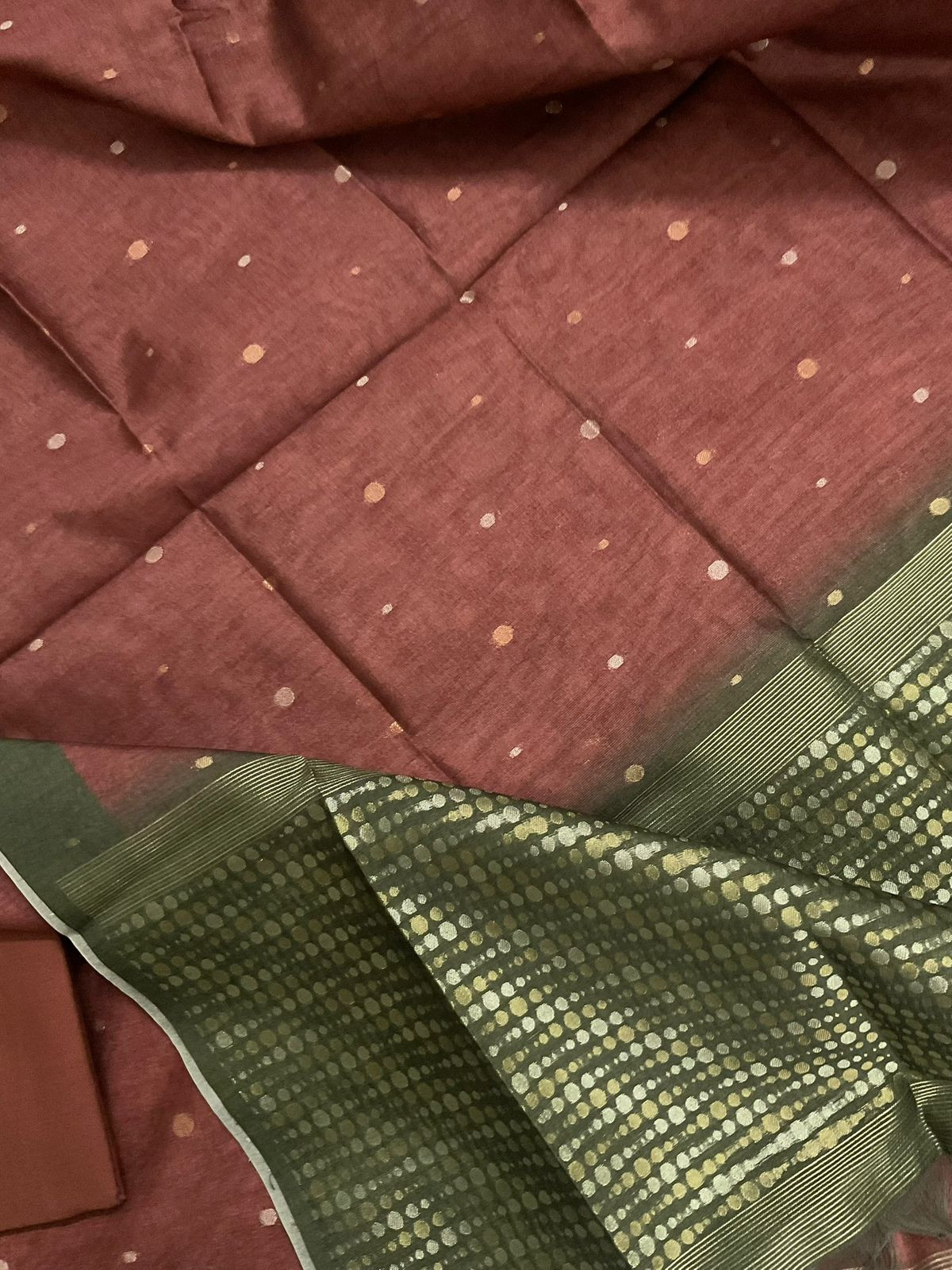 Soft Semi Tussar Silk Jamdani Weaved Suit - Brown