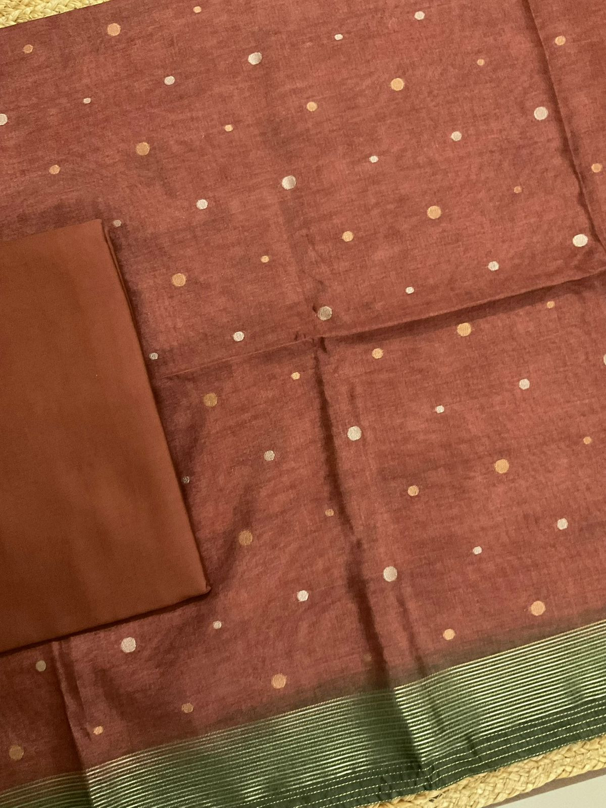 Soft Semi Tussar Silk Jamdani Weaved Suit - Brown