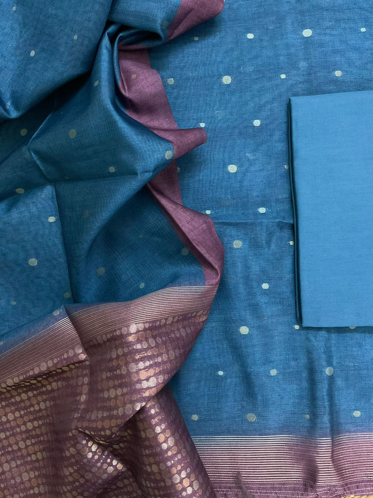 Soft Semi Tussar Silk Jamdani Weaved Suit - Blue