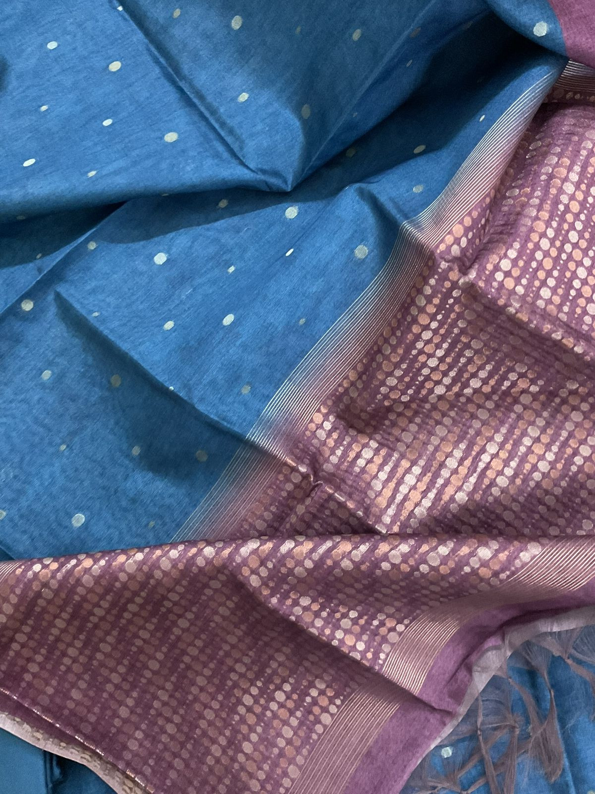 Soft Semi Tussar Silk Jamdani Weaved Suit - Blue