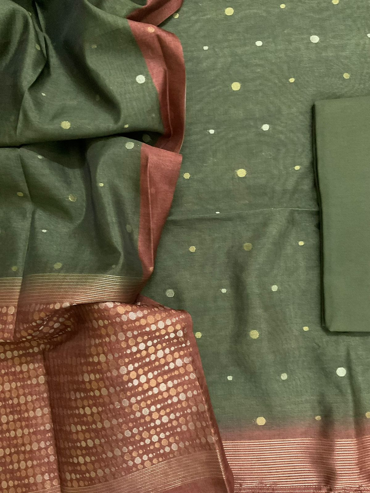 Soft Semi Tussar Silk Jamdani Weaved Suit - Green