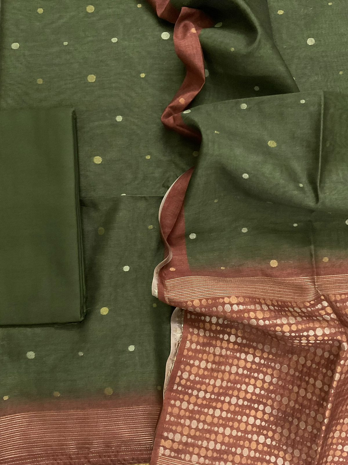 Soft Semi Tussar Silk Jamdani Weaved Suit - Green