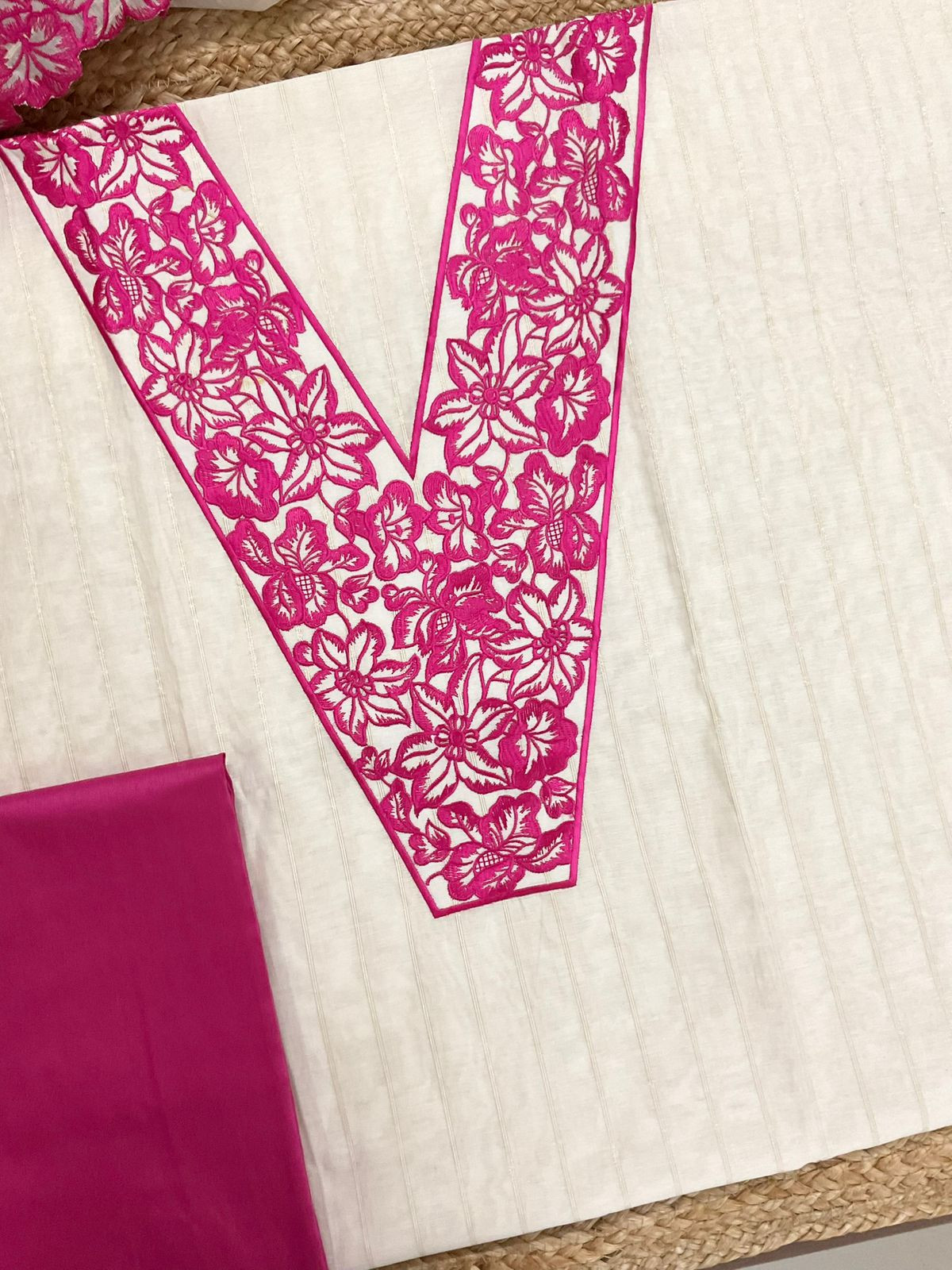 Pure Mul Chanderi Self Weaved Printed Embroidered Suit - Cream