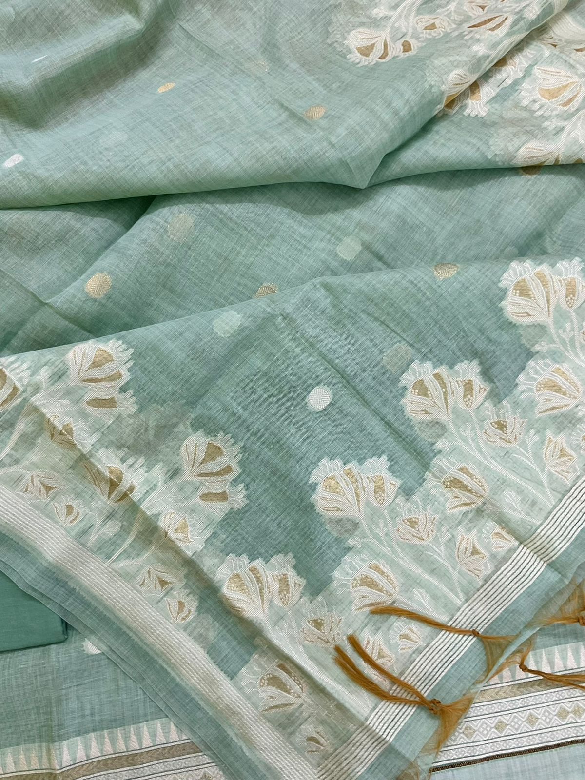 Soft Kora Chanderi Jamdani Weaved Suit - Sea Blue