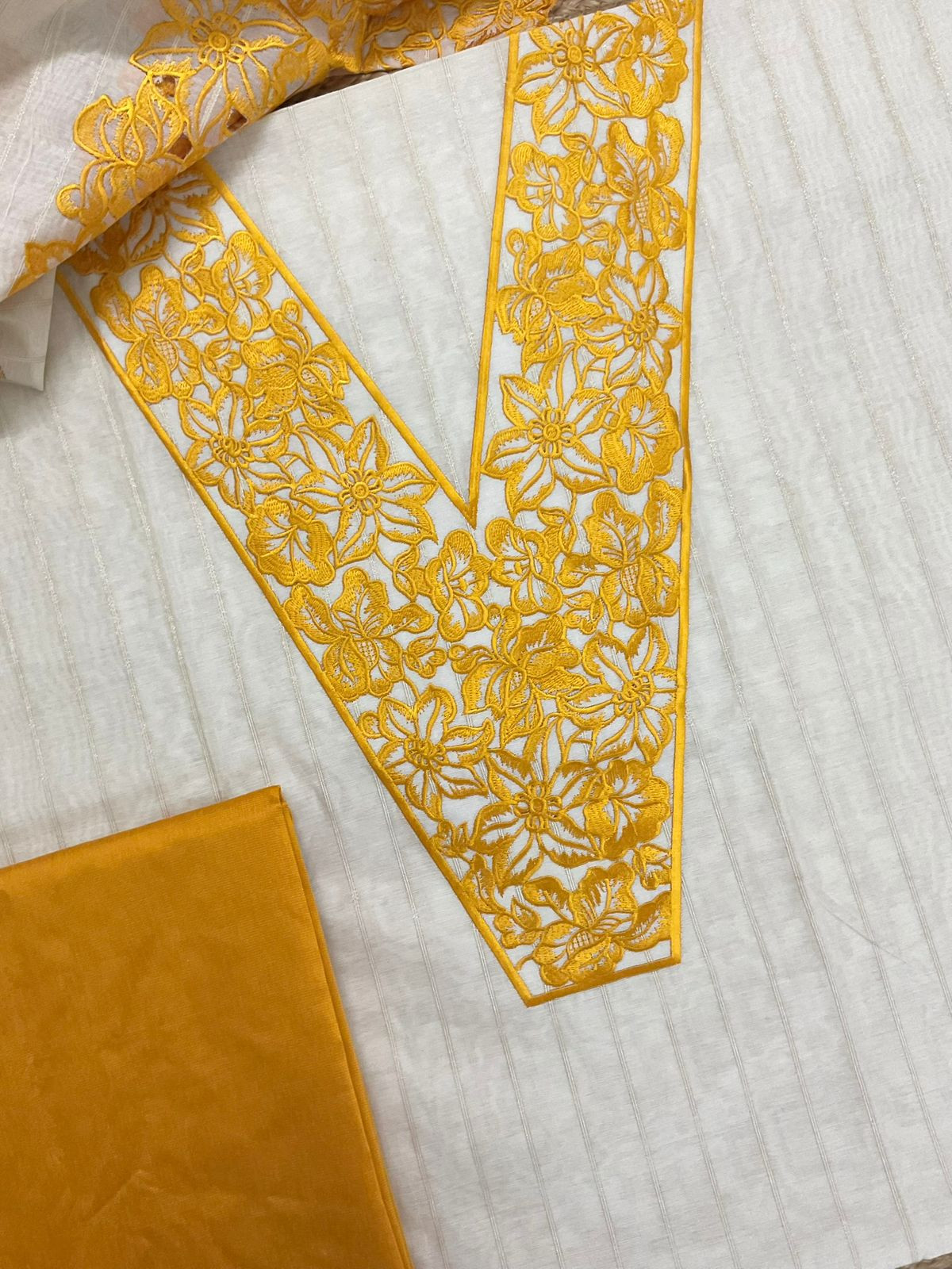 Pure Mul Chanderi Self Weaved Printed Embroidered Suit - Cream