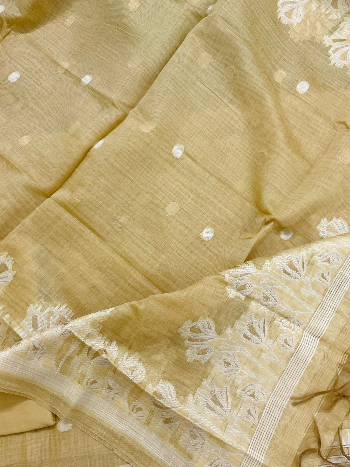 Soft Kora Chanderi Jamdani Weaved Suit - Yellow