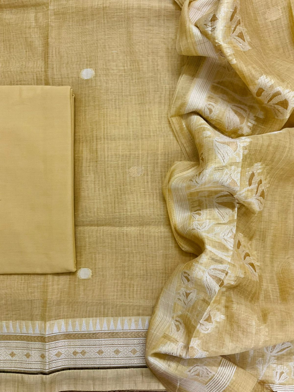 Soft Kora Chanderi Jamdani Weaved Suit - Yellow