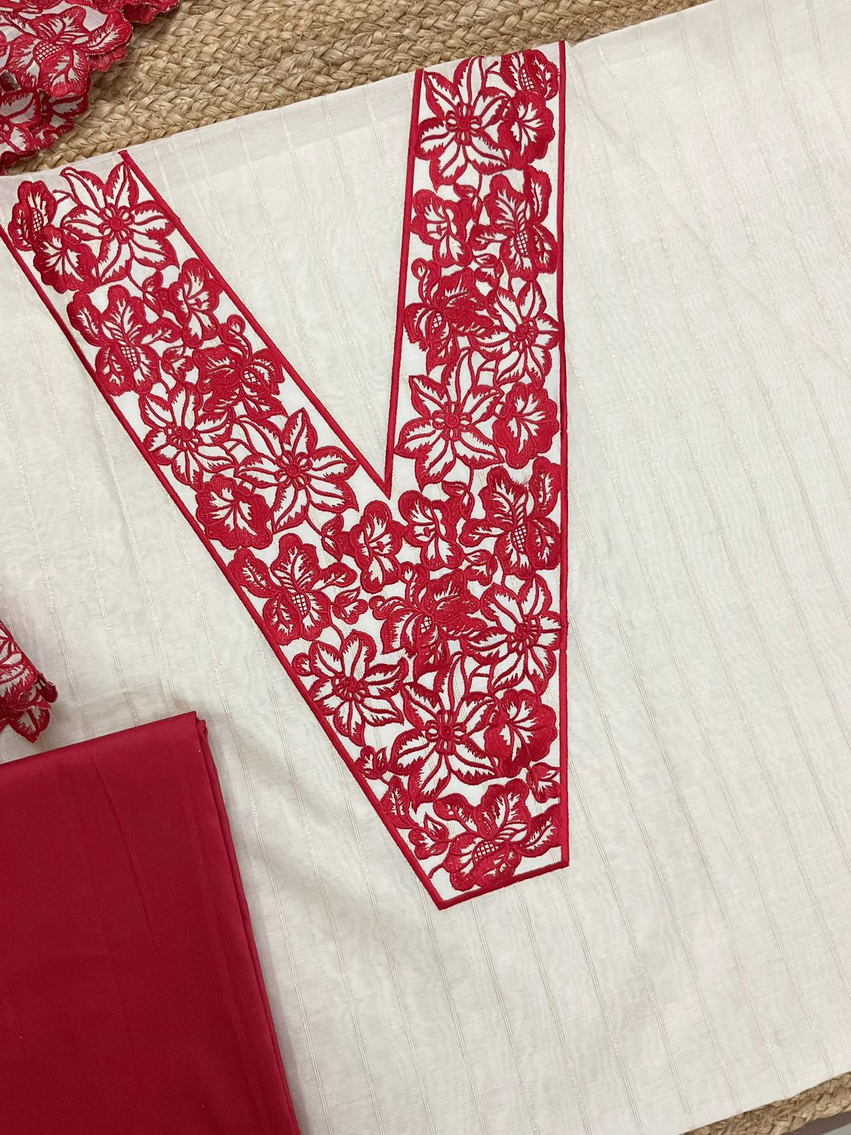 Pure Mul Chanderi Self Weaved Printed Embroidered Suit - Cream