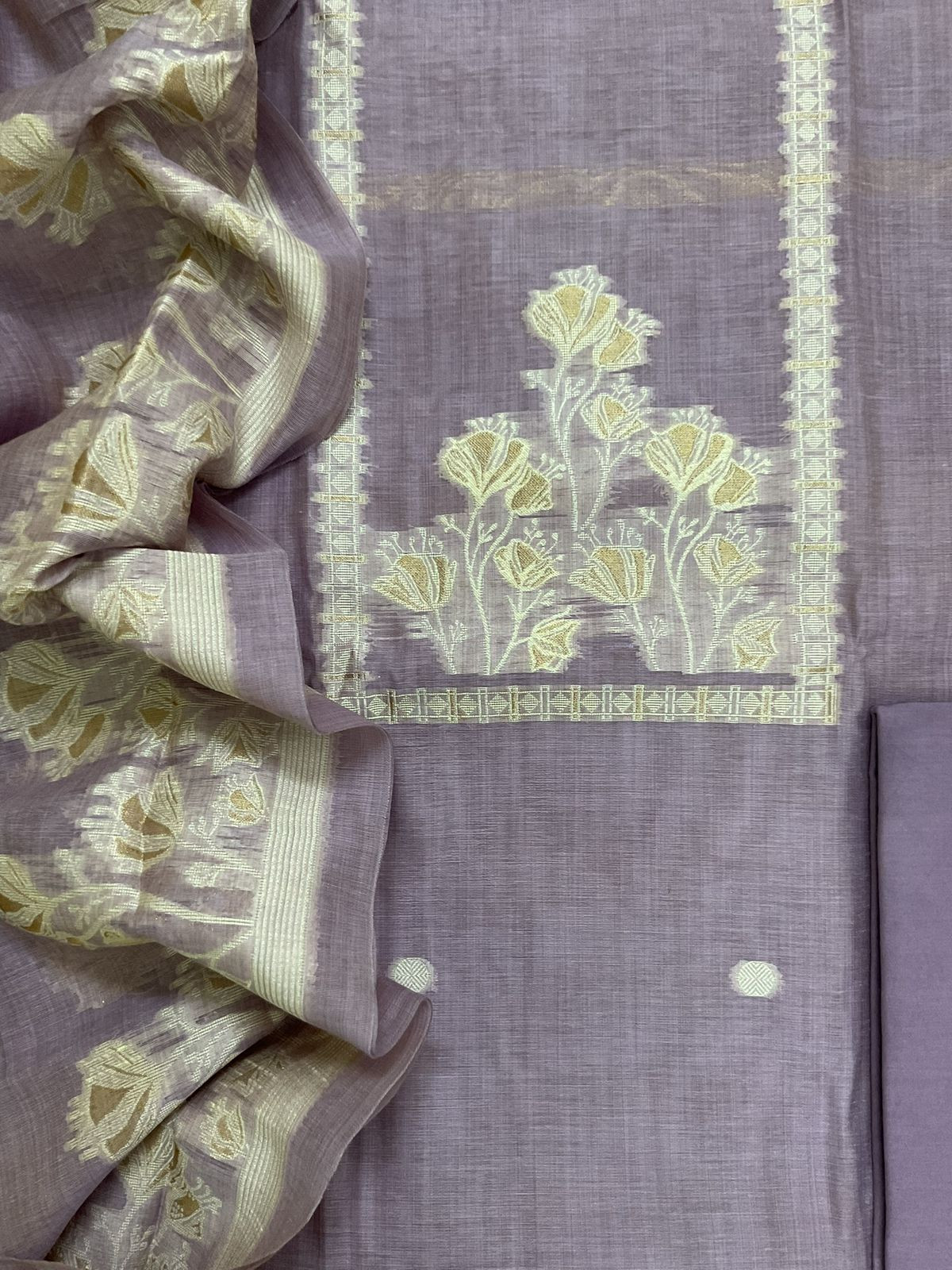 Soft Kora Chanderi Jamdani Weaved Suit - Lavender
