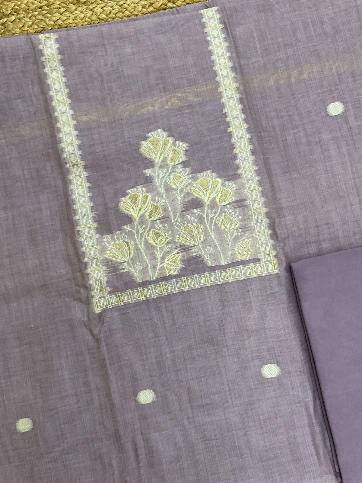 Soft Kora Chanderi Jamdani Weaved Suit - Lavender