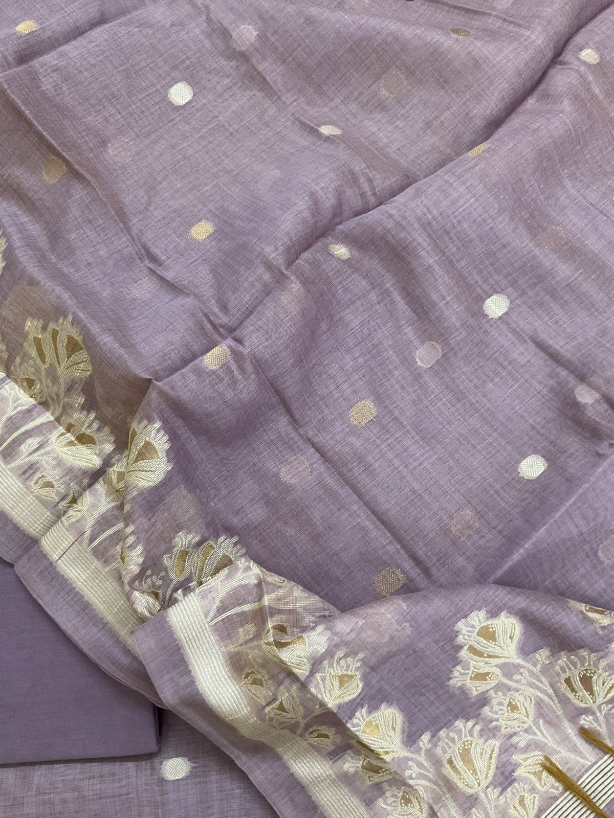 Soft Kora Chanderi Jamdani Weaved Suit - Lavender