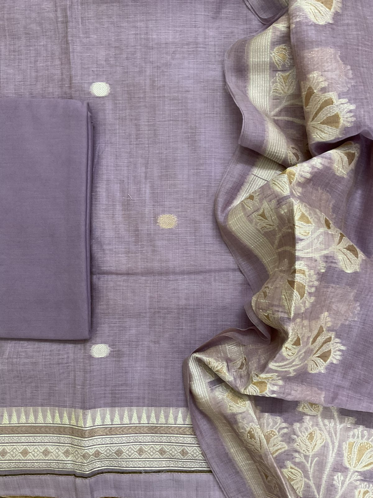 Soft Kora Chanderi Jamdani Weaved Suit - Lavender
