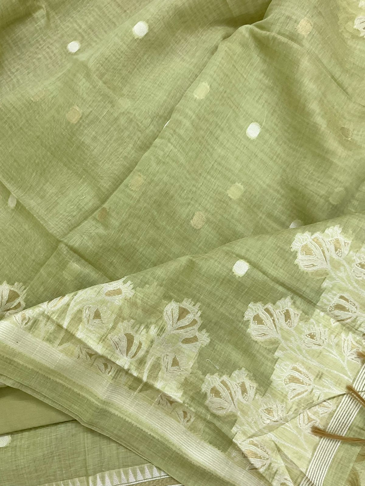 Soft Kora Chanderi Jamdani Weaved Suit - Green