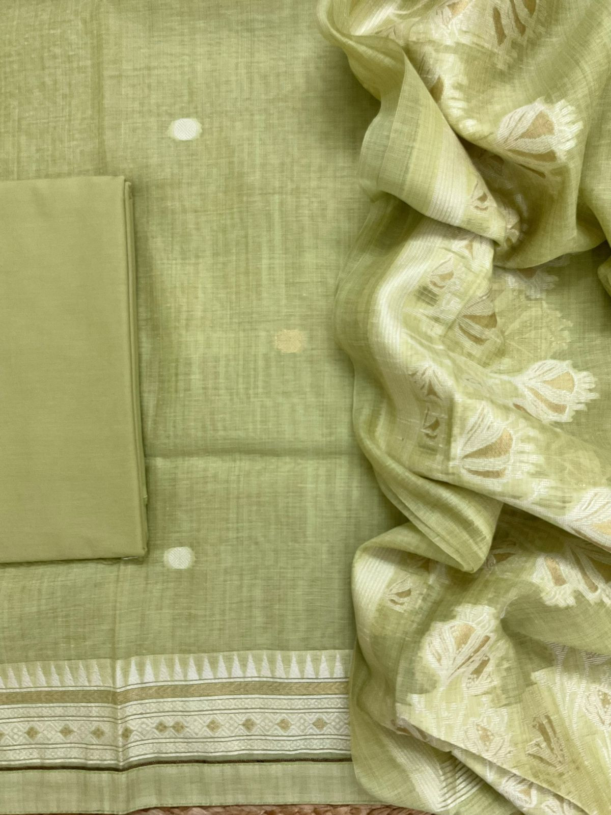 Soft Kora Chanderi Jamdani Weaved Suit - Green