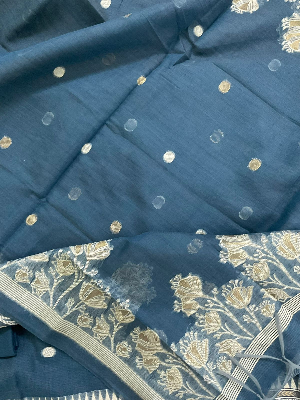 Soft Kora Chanderi Jamdani Weaved Suit - Blue