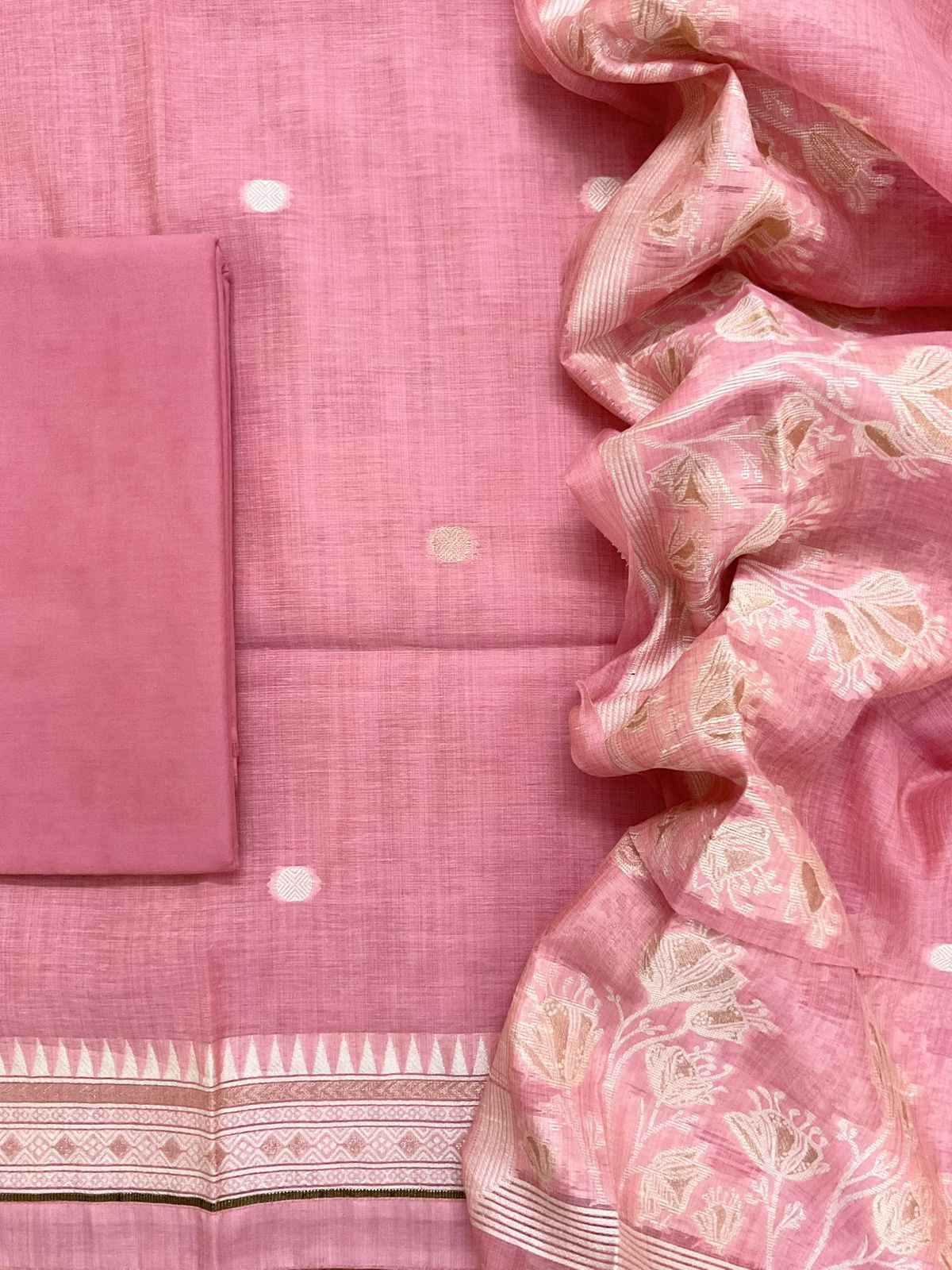 Soft Kora Chanderi Jamdani Weaved Suit - Pink