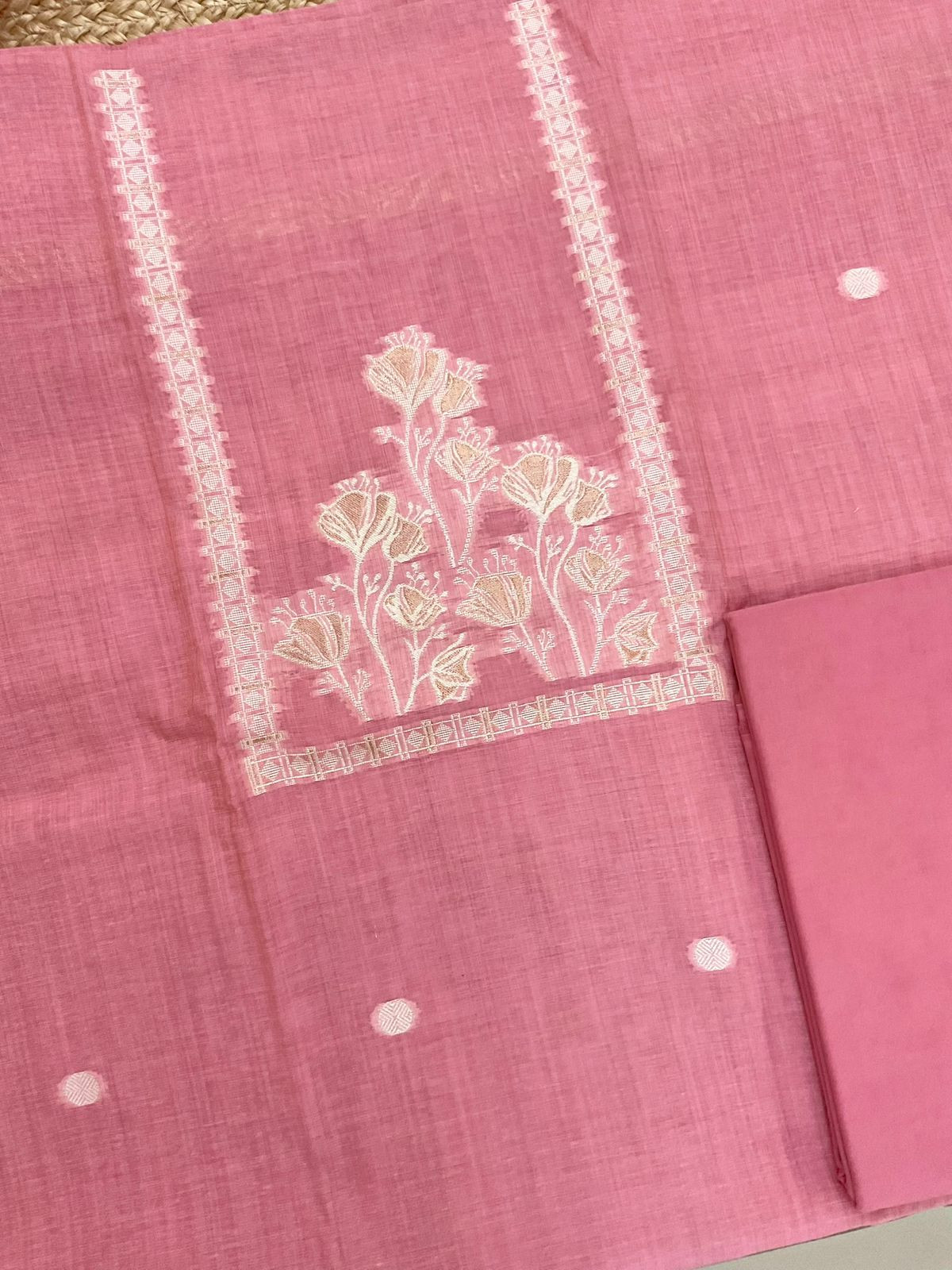 Soft Kora Chanderi Jamdani Weaved Suit - Pink
