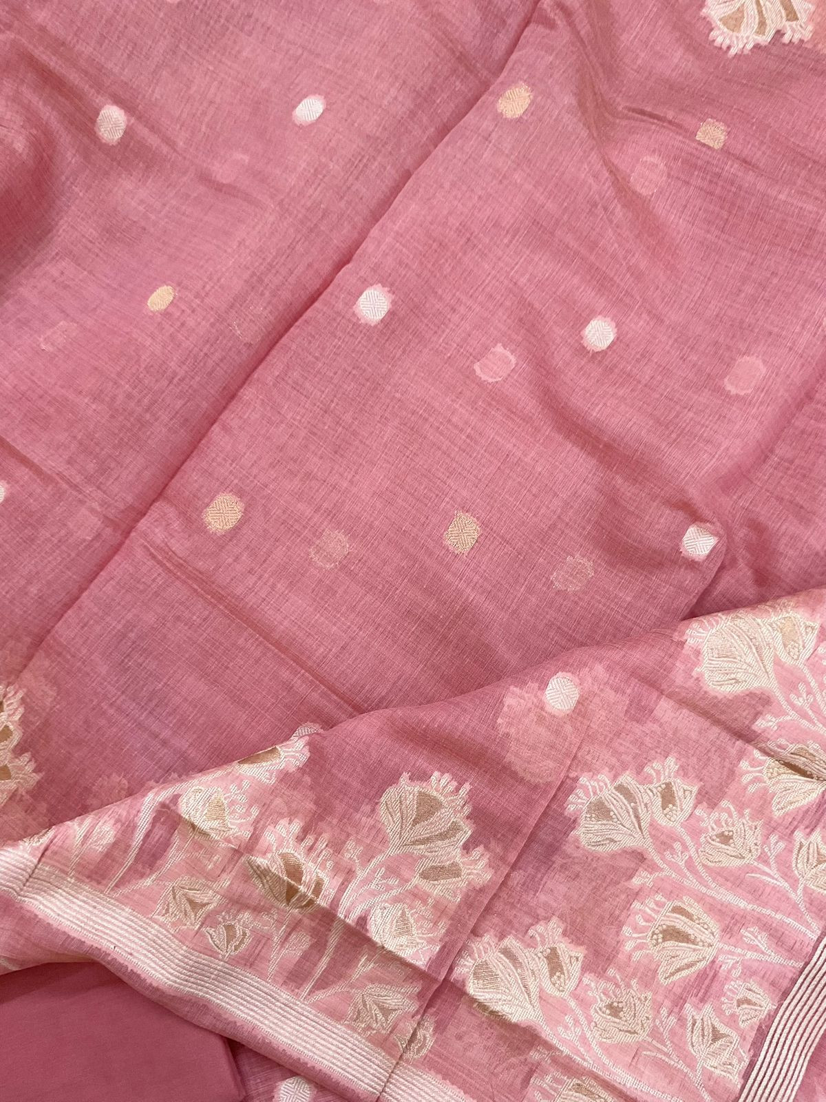 Soft Kora Chanderi Jamdani Weaved Suit - Pink
