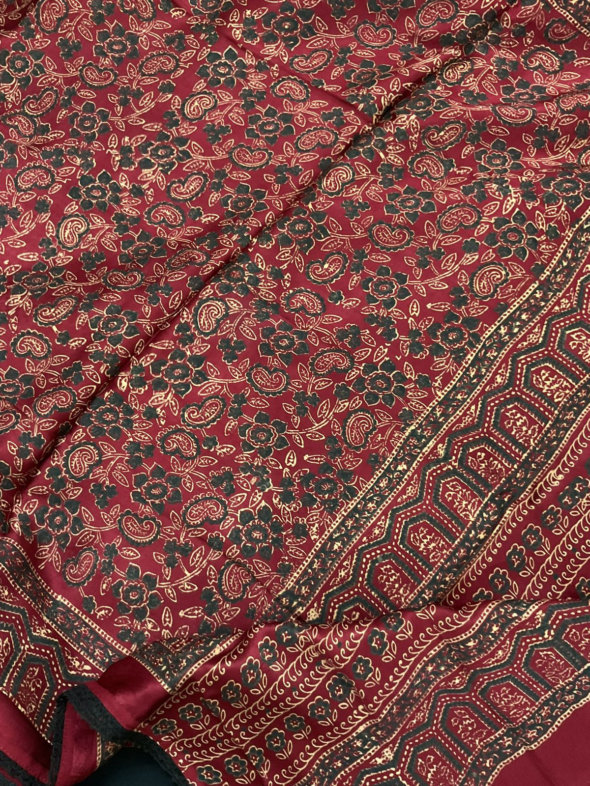 Pure Modal Silk Printed Embroidered Suit - Black