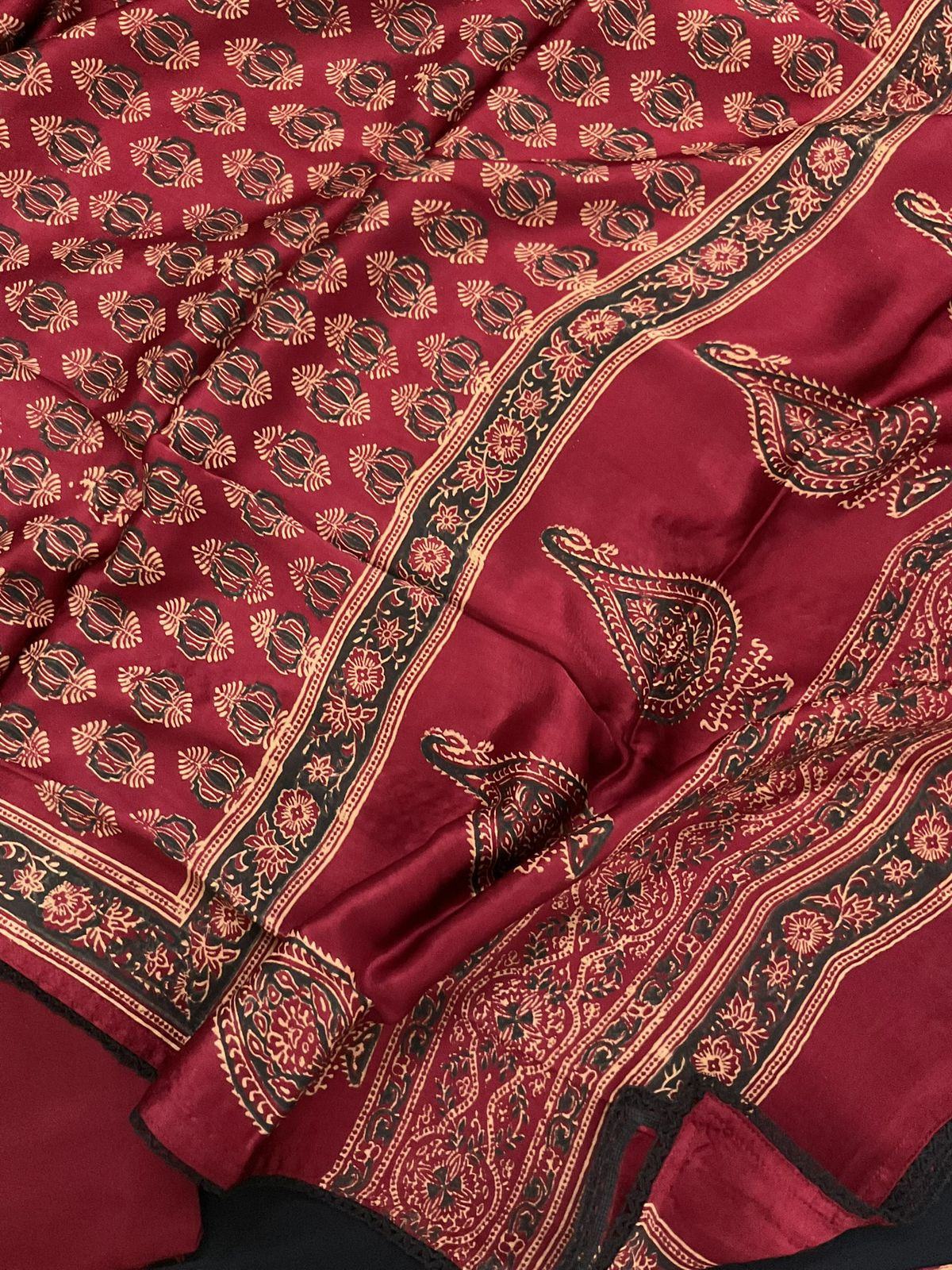 Pure Modal Silk Printed Embroidered Suit - Black