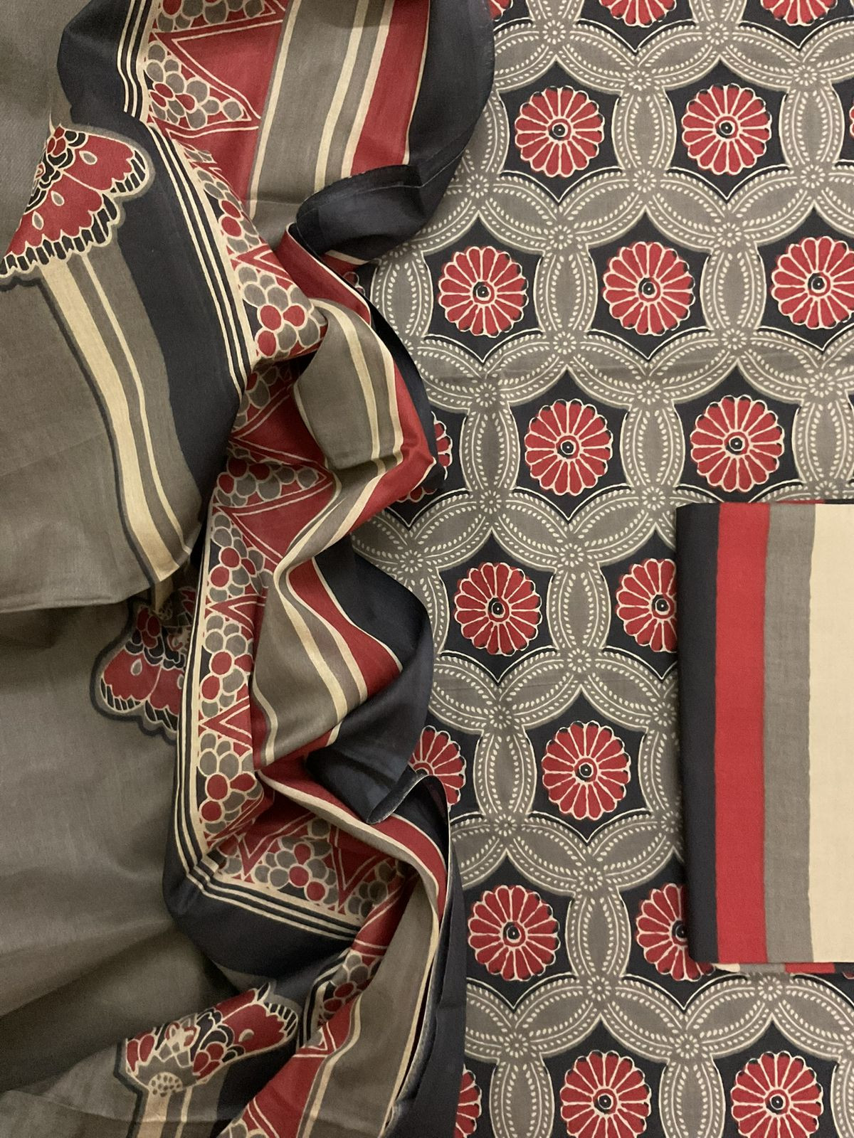 Pure Cotton Printed Suit - Brown