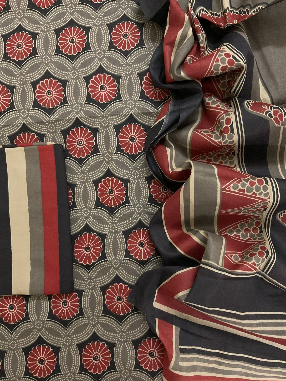 Pure Cotton Printed Suit - Brown