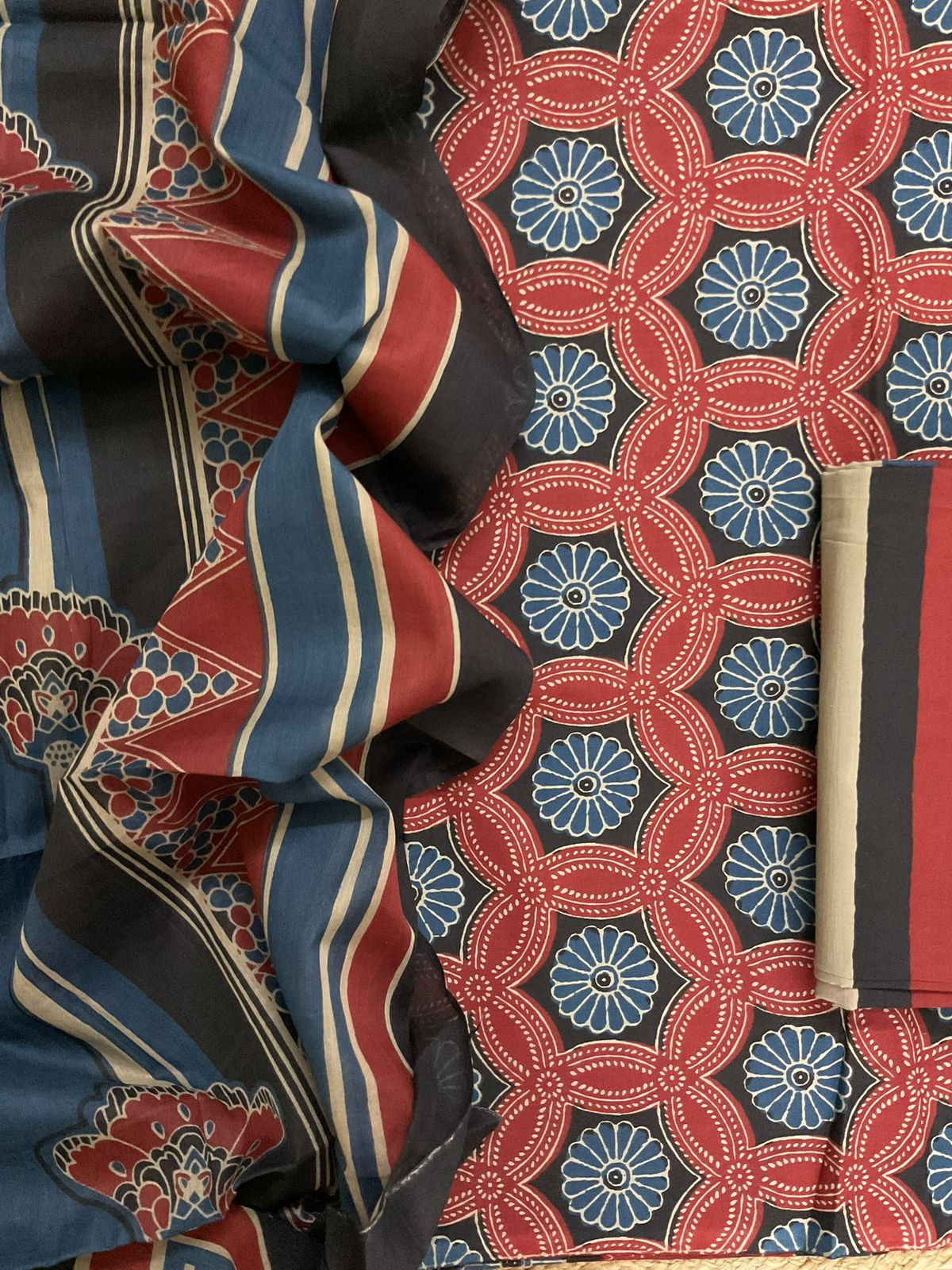 Pure Cotton Printed Suit - Red