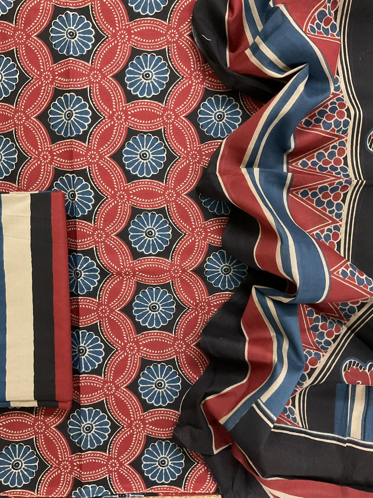 Pure Cotton Printed Suit - Red