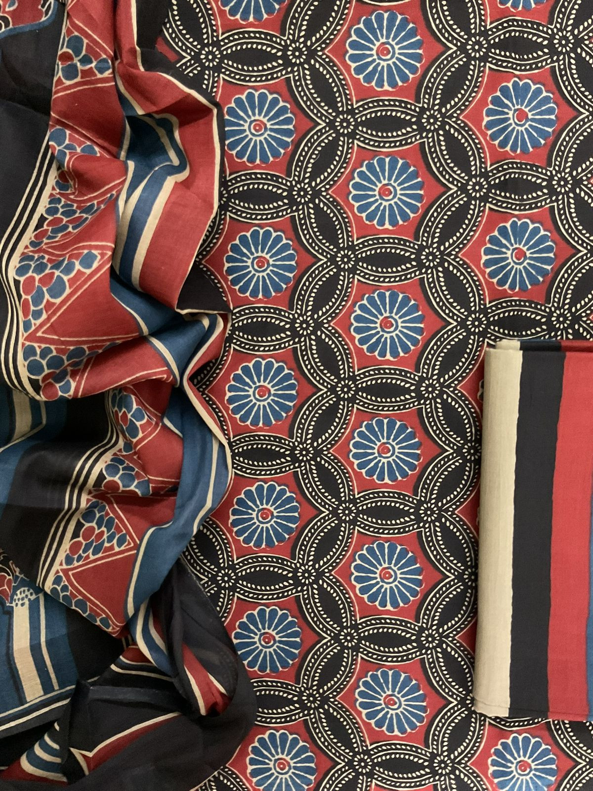 Pure Cotton Printed Suit -Black