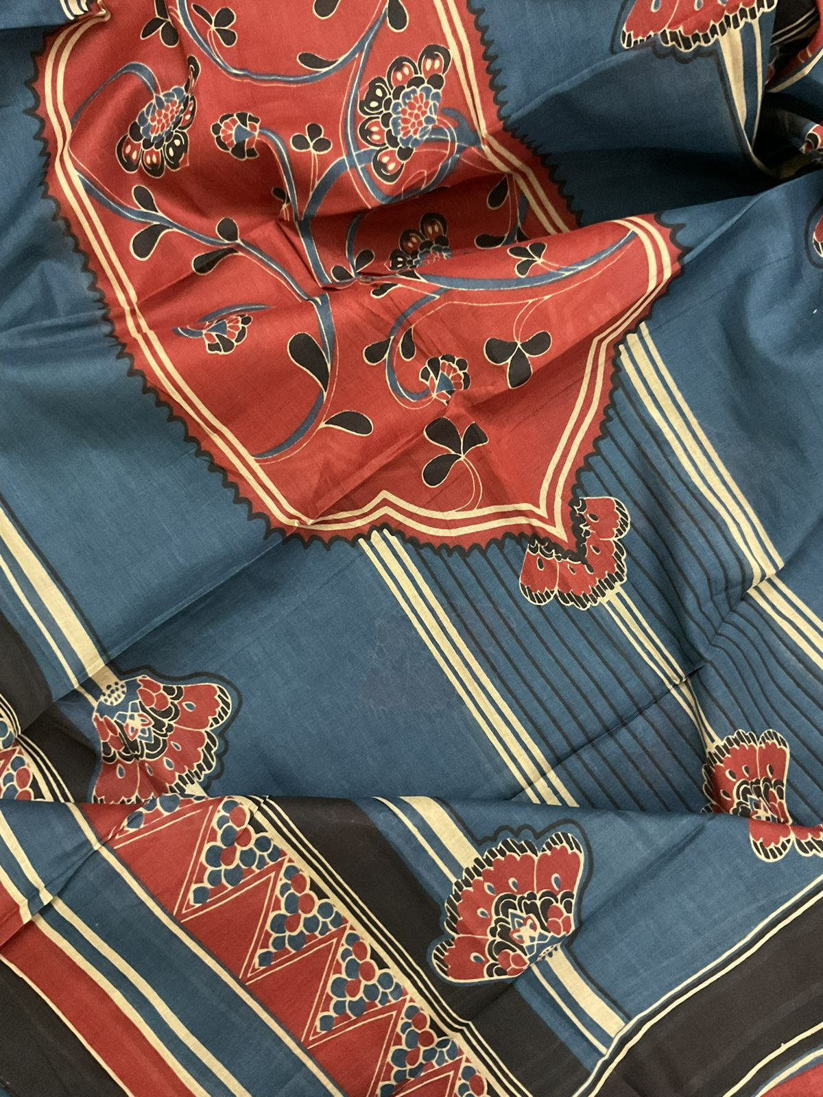 Pure Cotton Printed Suit -Black